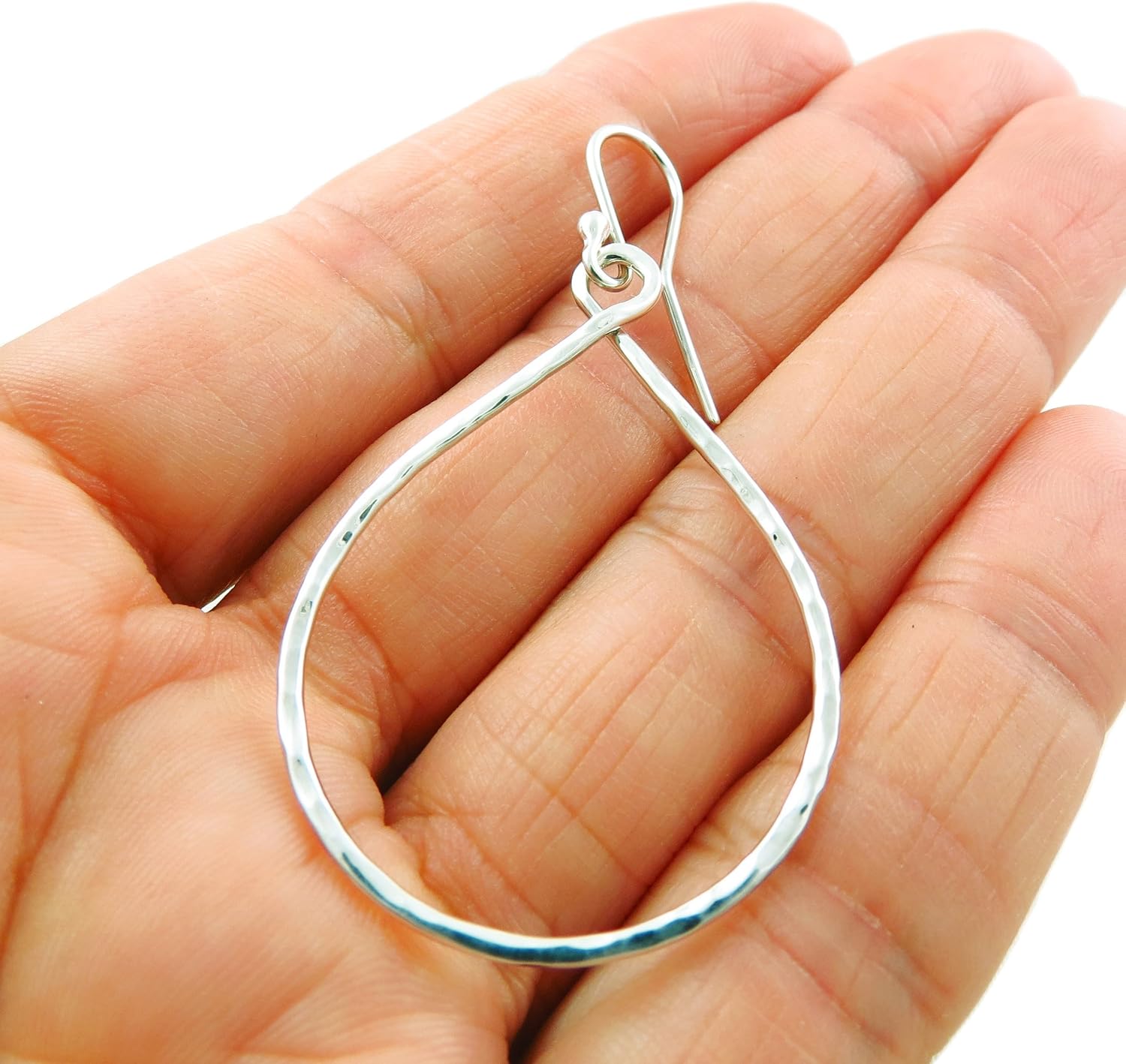 Wide Twisted Infinity Hoop Solid 925 Sterling Silver Hammered Drop Earrings - Image 4