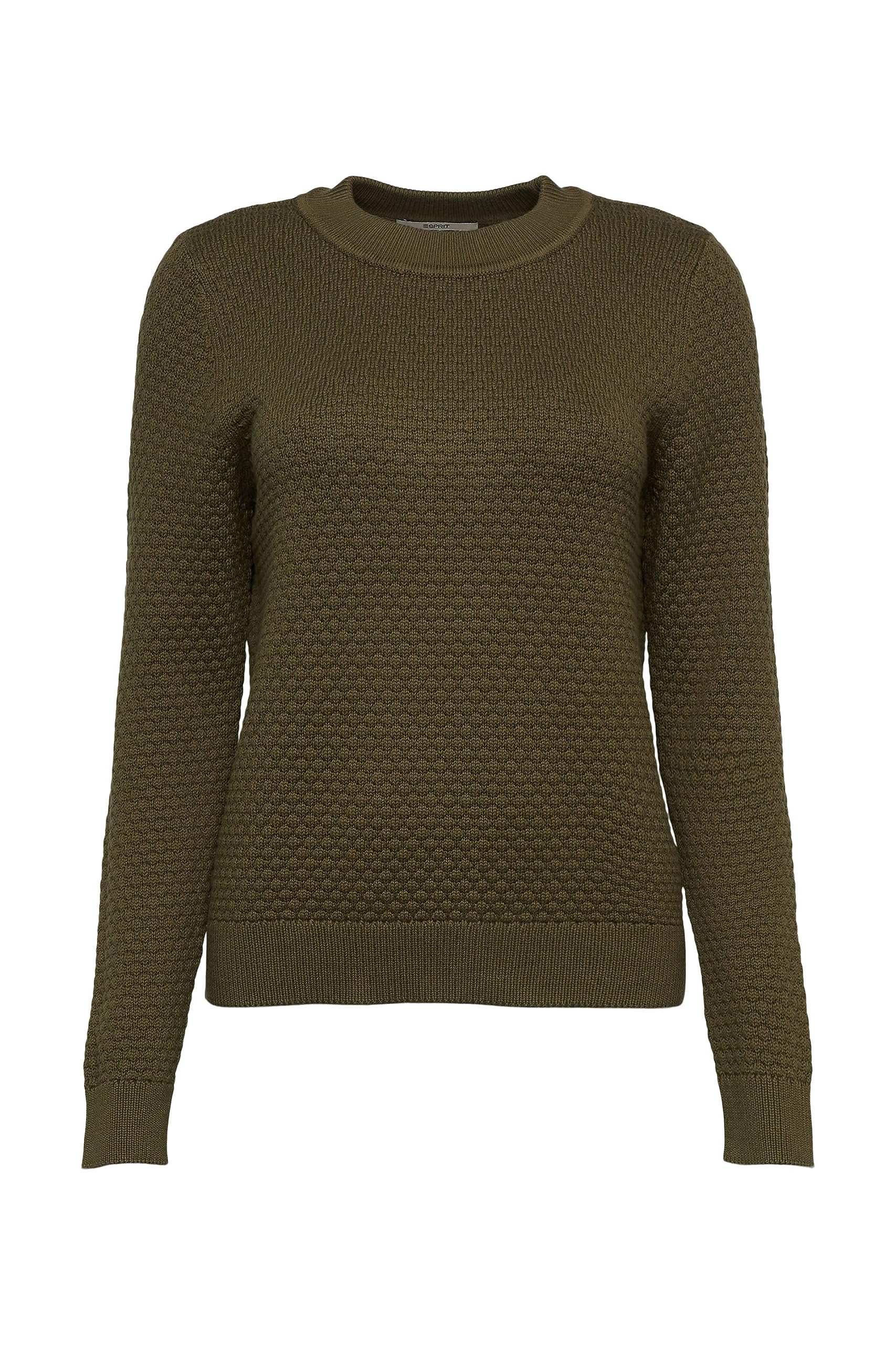 Esprit Textured Knit Sweater, 355/Dark Khaki, XXS