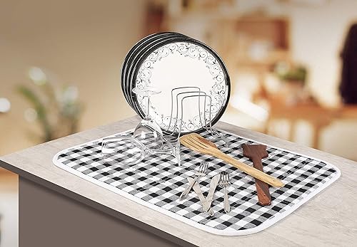 Miniatura 10 de Juego de 2 alfombrillas de secado de platos de 16 x 18 pulgadas a cuadros clásicos de búfalo, rojo, tapete de secado de platos, tapete de secado a