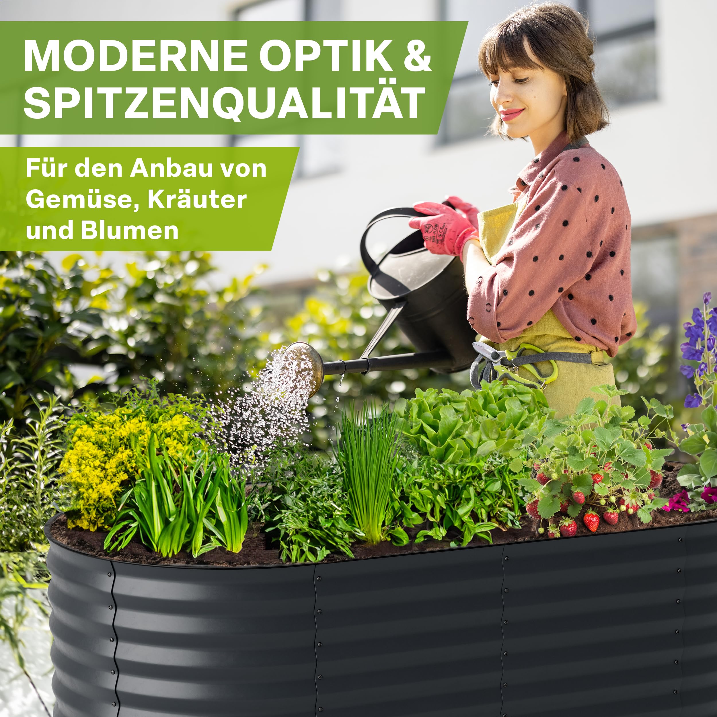 TTL GARDEN 240x80x80cm Elegance L Metall Hochbeet Anthrazit - Stahl rostfrei verzinkt & grau lackiert Wellblech ovale Form sehr stabil Garten Beet für Gemüse Kräuter Blumen Gartenbeet Gemüsebeet