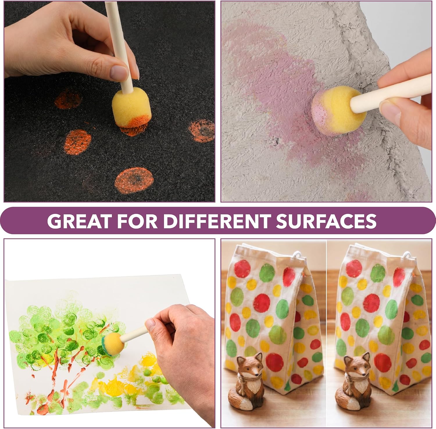 Bates- Round Sponges Brush Set, 0.5”, 0.75”, 1" & 1.5”, 40 Pack, Round Sponge Paint Brushes for Painting, Paint Sponges for Acrylic, Painting Tools for Kids, Arts, and Crafts