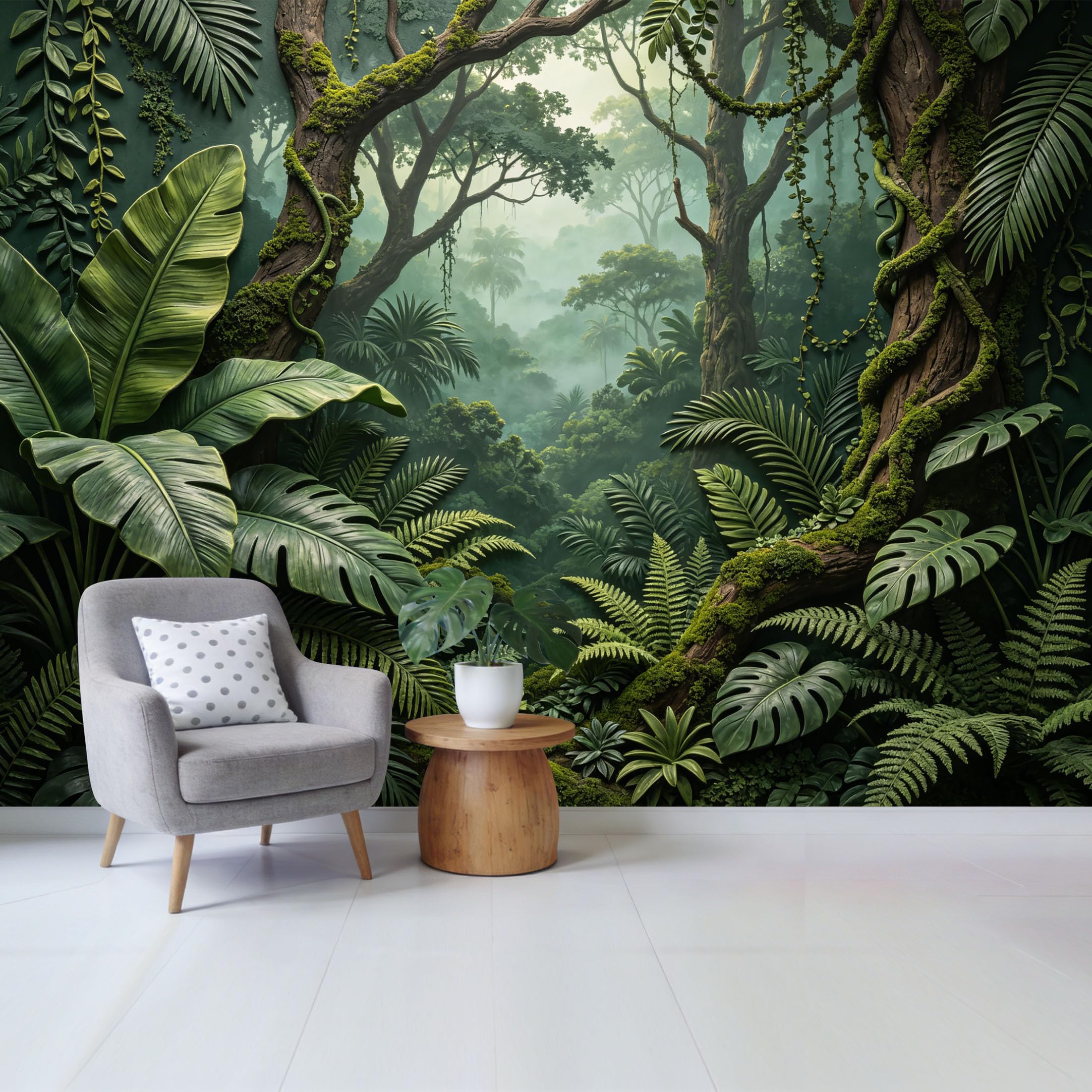 Qzlithotic Yq2605250850 Custom Size Wall Mural Tropical Rainforest Botanical Lush Jungle Canopy Mist Scenery 3D Textured Selfadhesive Wall Fabric Removable Wallpaper For Home Office Decor