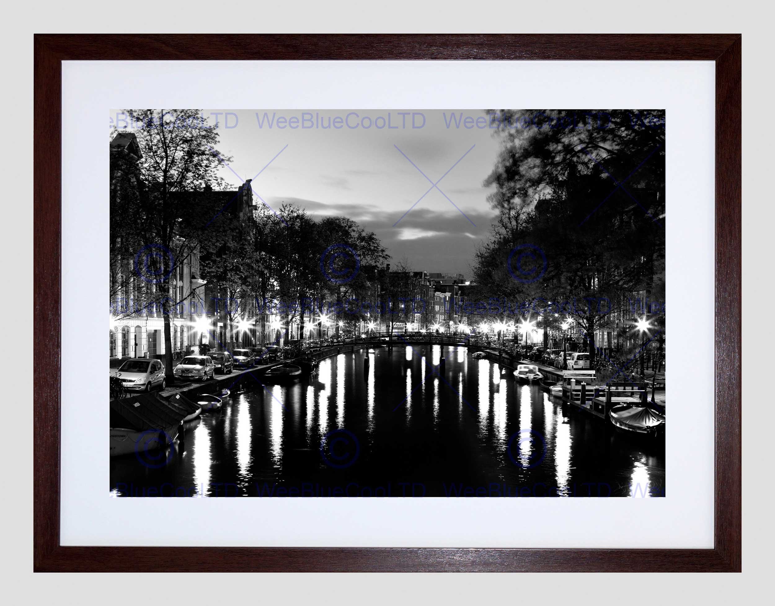 Wee Blue Coo Amsterdam Channels Night Lights Black White Framed Wall Art Print