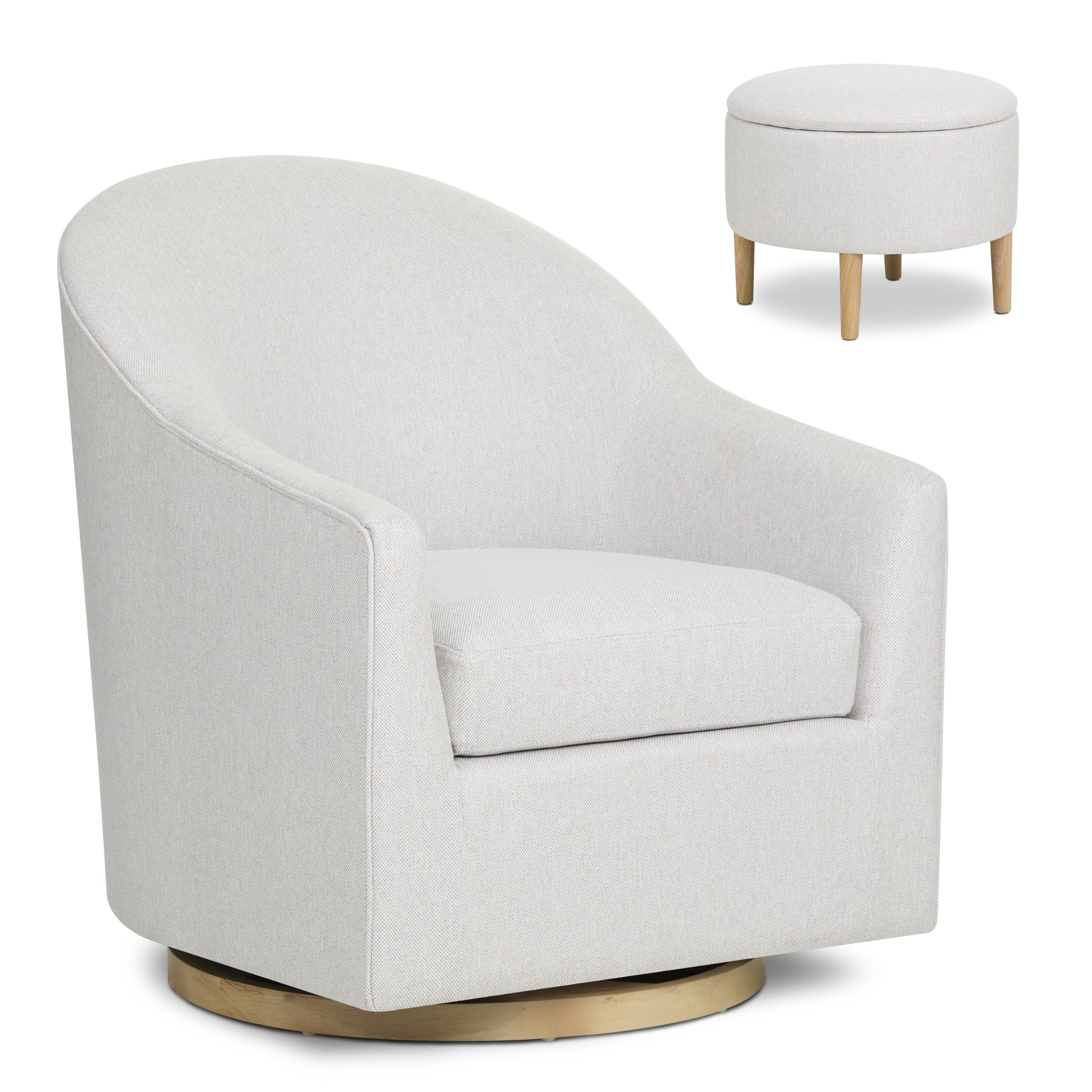 Evolur Luna Swivel Chair and Ottoman with 360° Swivel Motion, Sleek Design Nursery Chair, Sturdy Wooden Base Swivel Chair, Three Convertible Ottoman Options