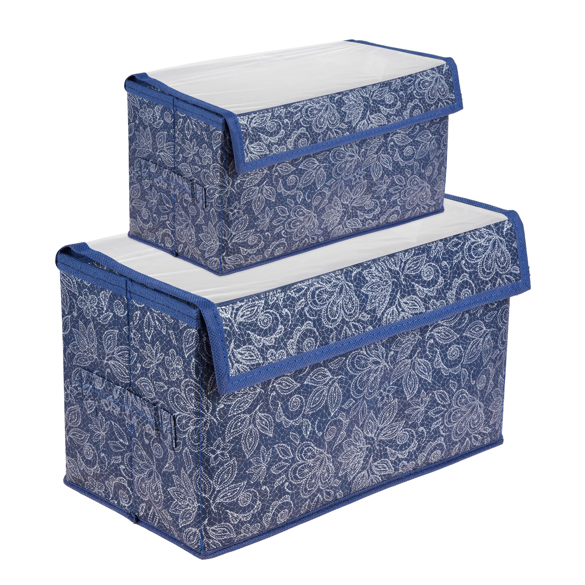 Kuber Industries Drawer Storage Box, Clothes Drawer Organiser with Handle, Transparent Lid with Closure, Wardrobe Organiser for Books, Floral Print
