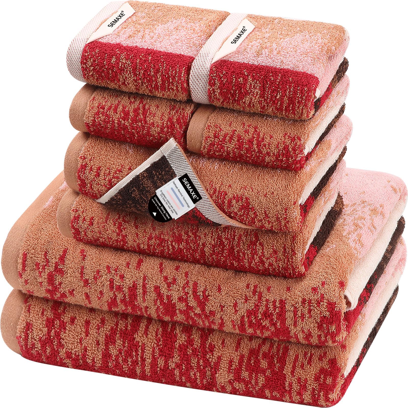 SEMAXE Bathroom Towel Set with Hanging Loop – 8-Piece Yarn Dyed Jacquard Cotton Towels, Oeko-TEX Certified, Soft & Absorbent, Gift-Ready for Bath, Spa, or Guest Use