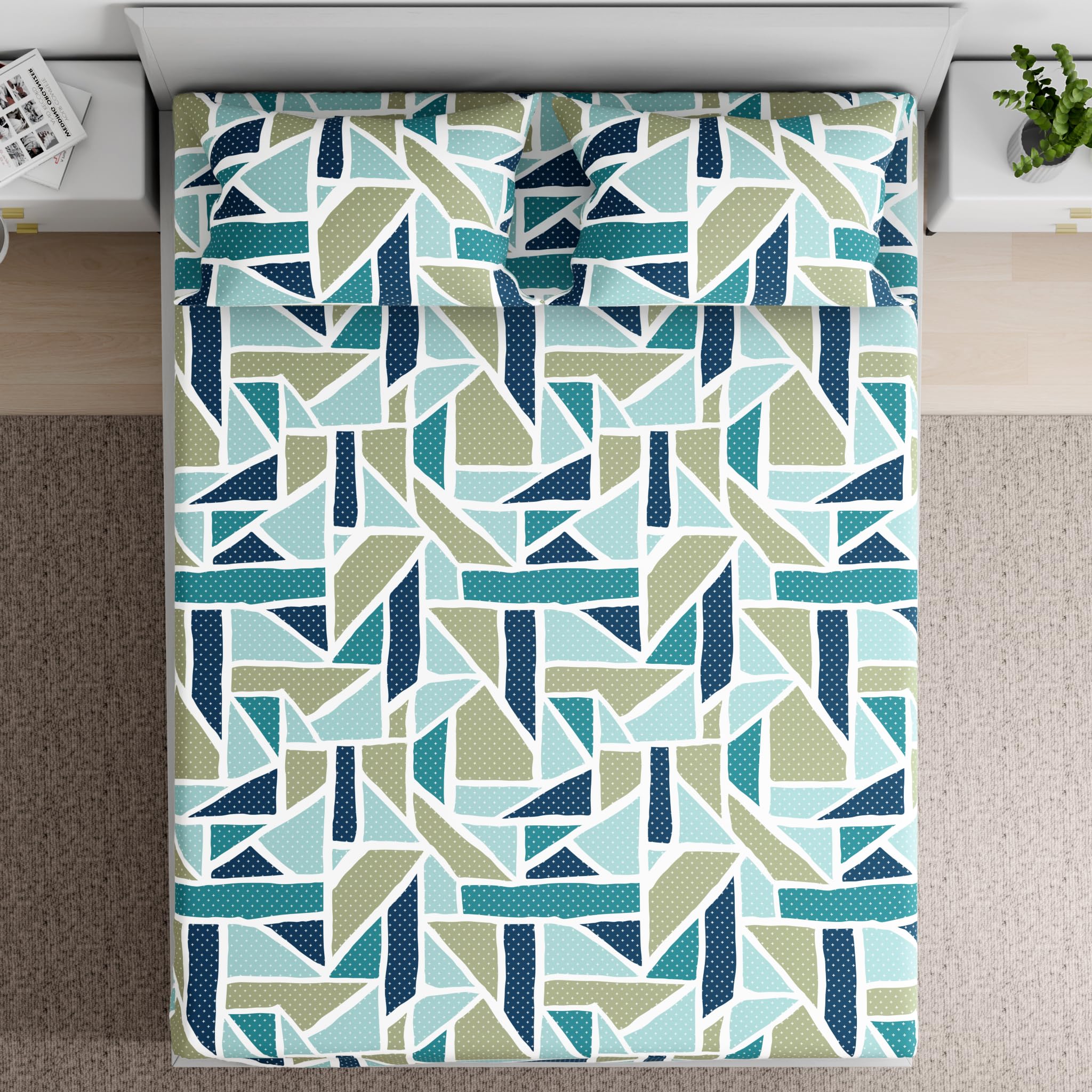 Wakefit Essentials 100% Cotton Super Soft Flat Bedsheet with 2 Pillow Covers | Tiera Blue King (104 x 104 inch) | Tiera Blue