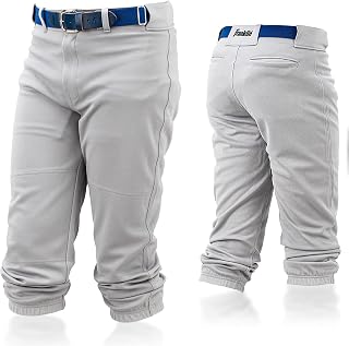 Franklin Sports Youth Baseball & Softball Pants - Relaxed Fit, Knee High, Durable Double-Knee Polyester - White, Black, Grey