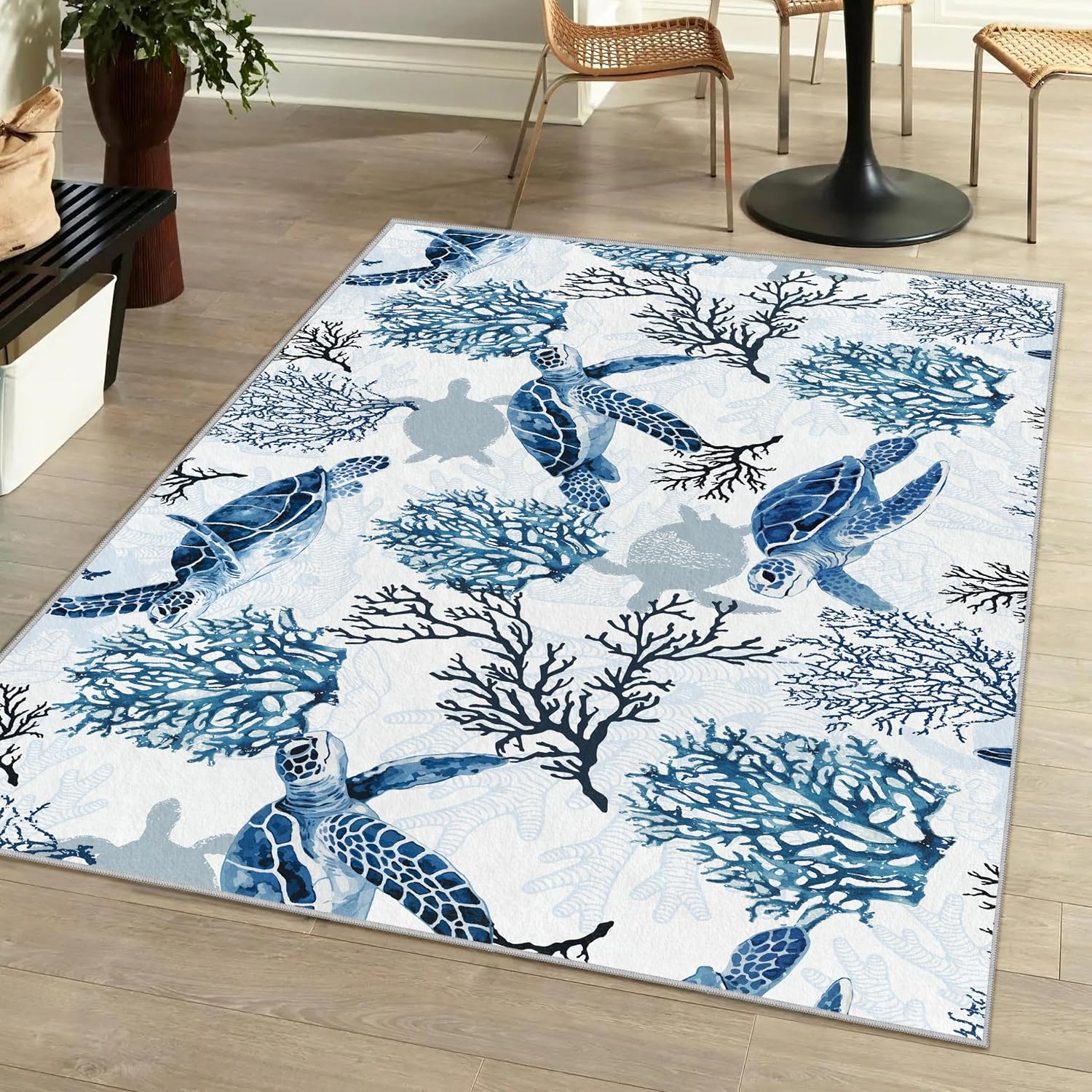 Beachy Rug Amazon.com: Coastal Nautical Rug for Bedroom Living Room, Soft Low ...