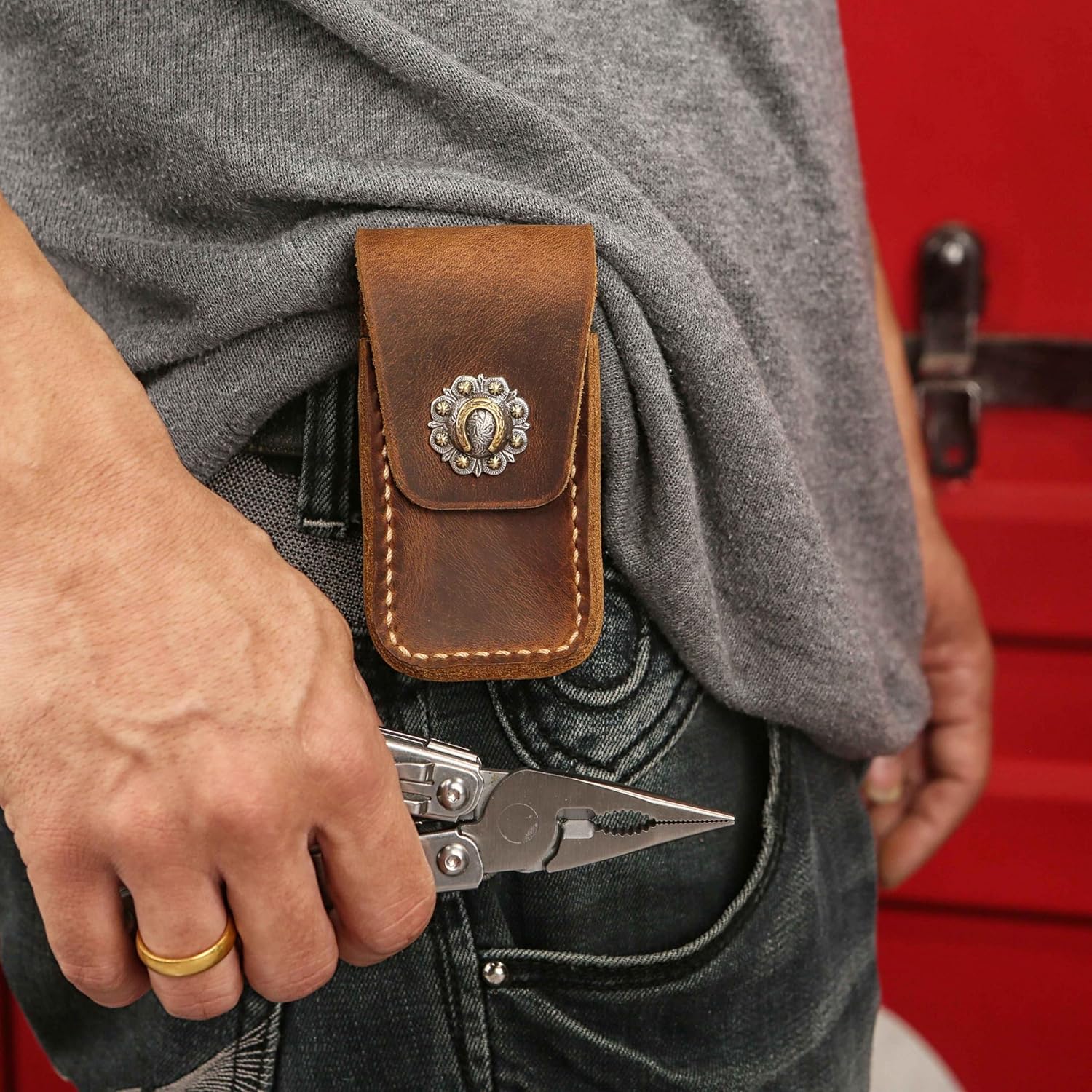 Custom genuine leather multitool sheath belt pouch for leatherman wave Singal Surge (Small Size)