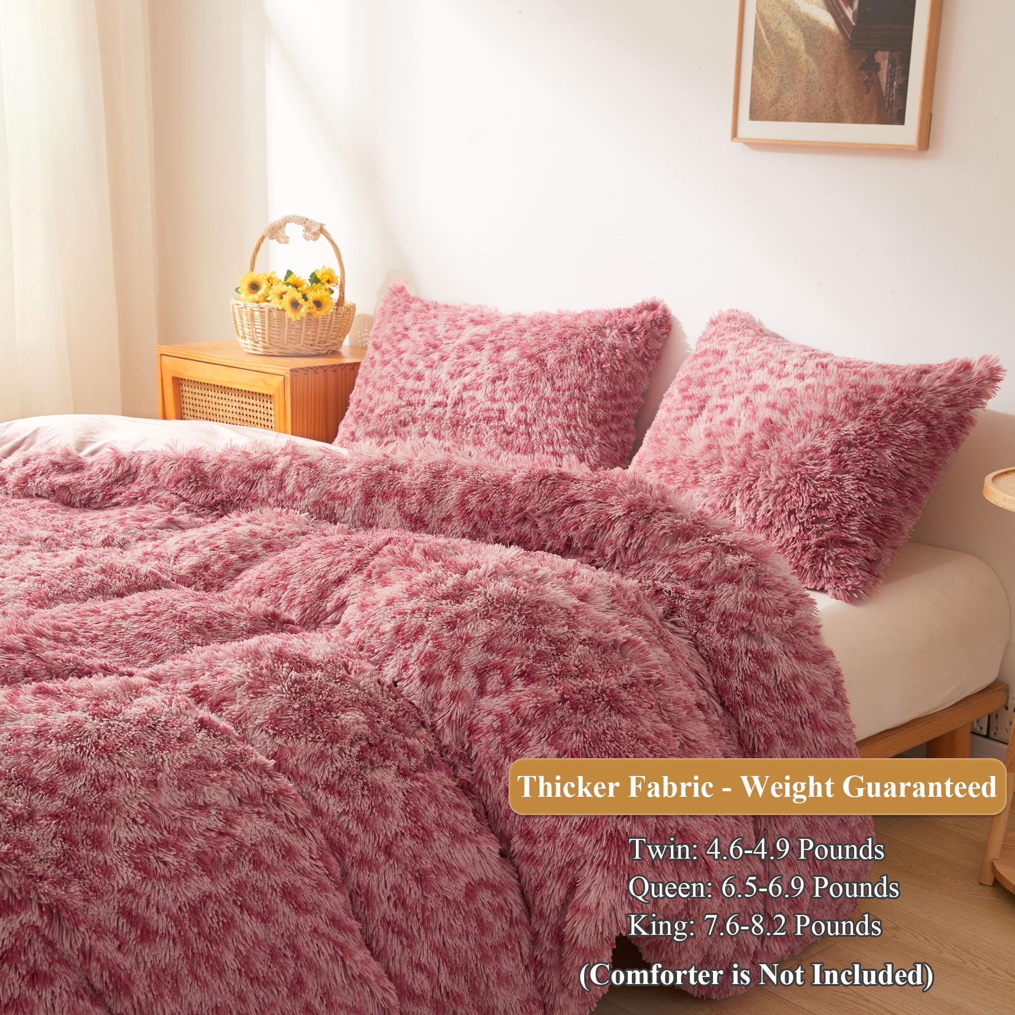 XeGe Tiger Print Fluffy Faux Fur Duvet Cover Set, 3 Pieces Soft Plush Shaggy Fuzzy Bedding Set(1 Farmhouse Comforter Cover + 2 Furry Pillow Cases), Zipper Closure(Queen, Tiger Print Brown): Queen Cheetah Print Pink