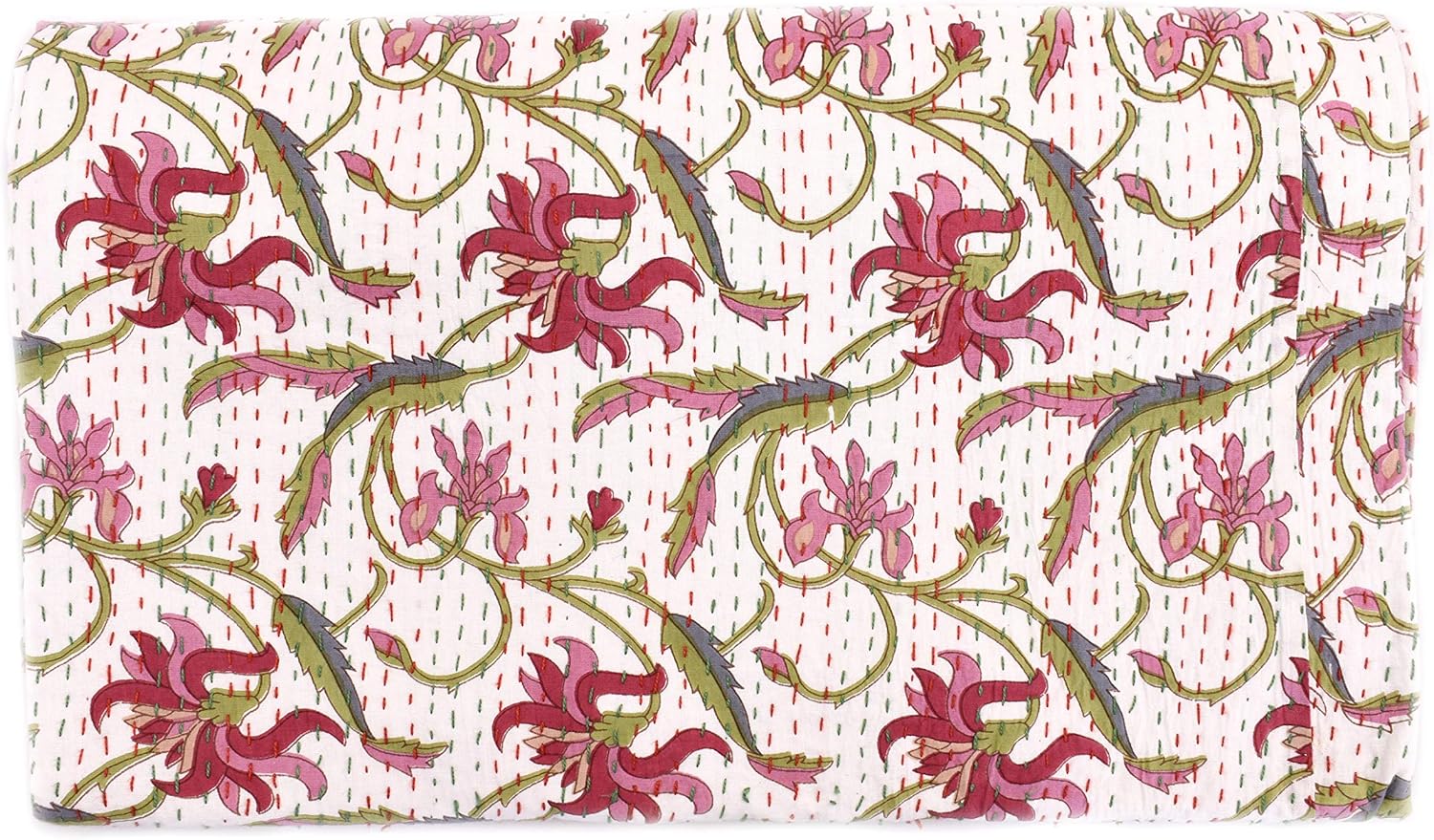 Sophia-Art Indian King/Queen Size Kantha Quilt, Bohemian Bedding Kantha, Floral Print Kantha Rallies, Reversible Blanket/Bedspread Quilt (Multi)