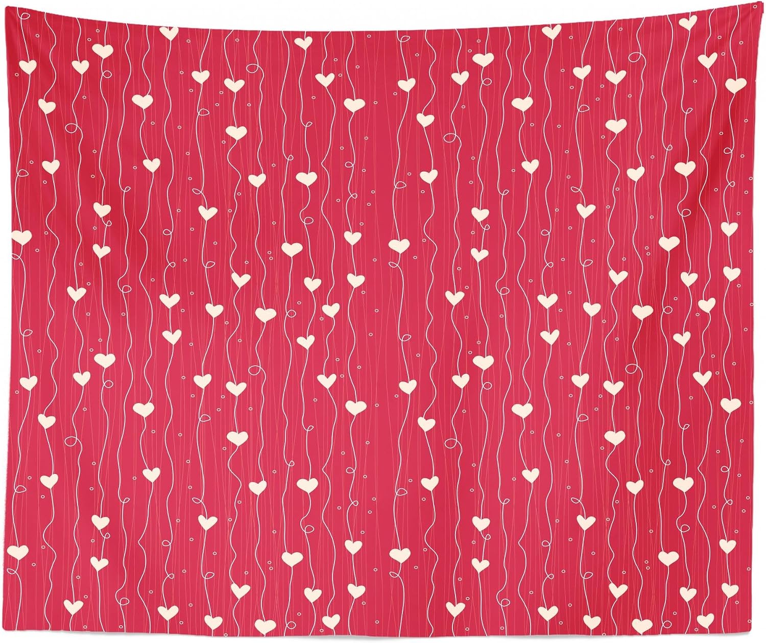 Lunarable Hearts Tapestry, Valentines Day Themed Pattern with Lines Dots Hearts in Vibrant Colored Image, Fabric Wall Hanging Decor for Bedroom Living Room Dorm, 23" X 28", Dark Coral Cream