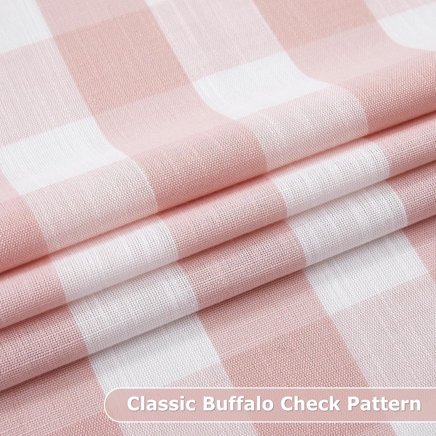 Jubilantex Buffalo Check Semi Sheer Curtain Panels Pink White Gingham Curtains Farmhouse Grommet Window Drapes for Living Room Bedroom 40"x84",2 Panels