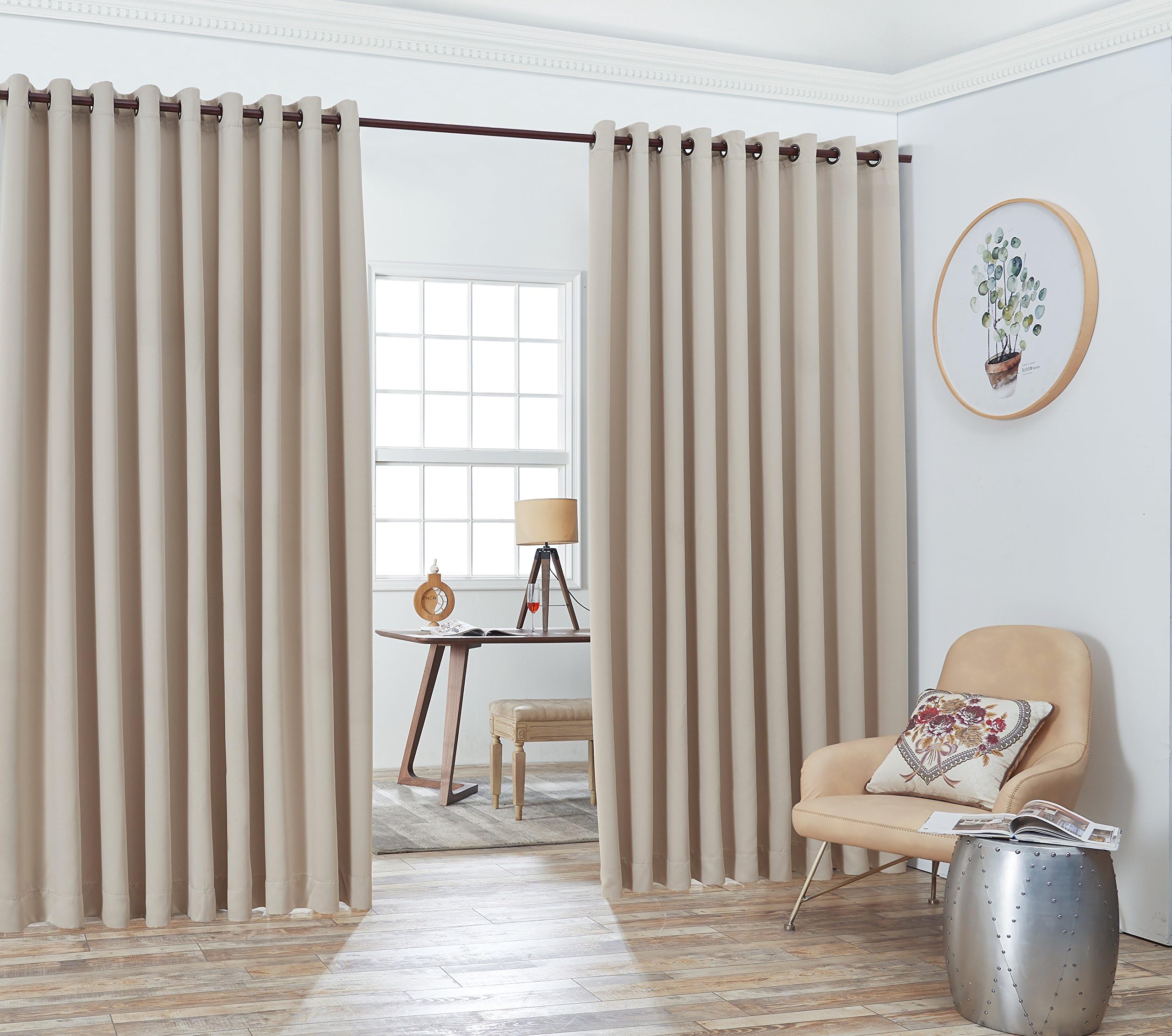 LinenZone Ivory Beige Extra Wide Curtain Panels with 2 Matching Tie-Backs. Use As Wall Curtains, Curtain Room Dividers, Portable Office Walls Dividers, Dividers for Bedroom. (Nicole 108 x 120 Ivory)