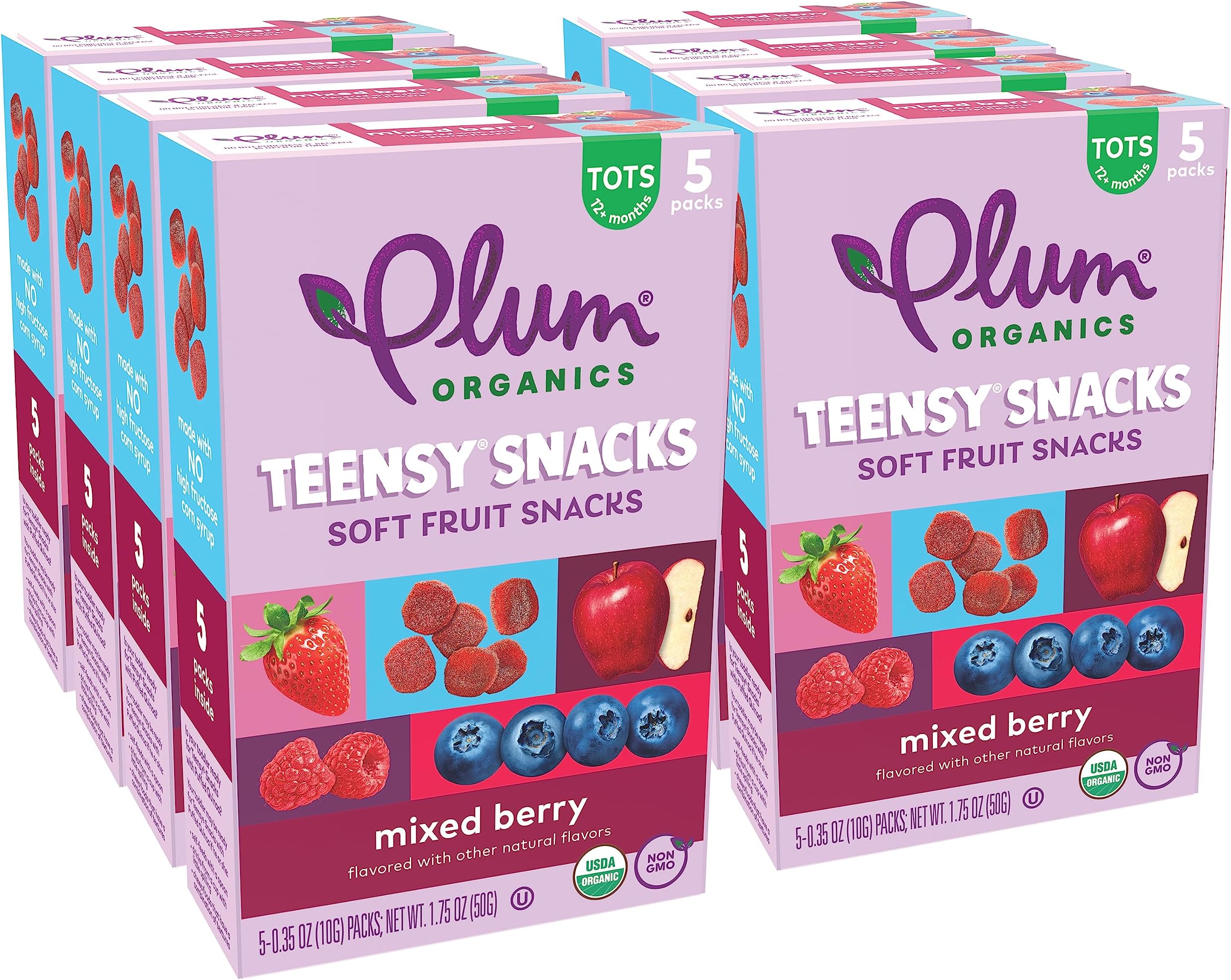 Plum Organics Teensy Snacks Soft Fruit Snacks - Mixed Berry - 0.35 oz Bags (Pack of 40) - Organic Toddler Food Fruit Snacks
