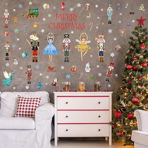 Miniatura 5 de Christmas Nutcracker Wall Stickers Decoration 12 Sheets, Christmas Wall Decals Holiday Nutcracker Decor for Wall, Winter Snowflake Wall Vinyl