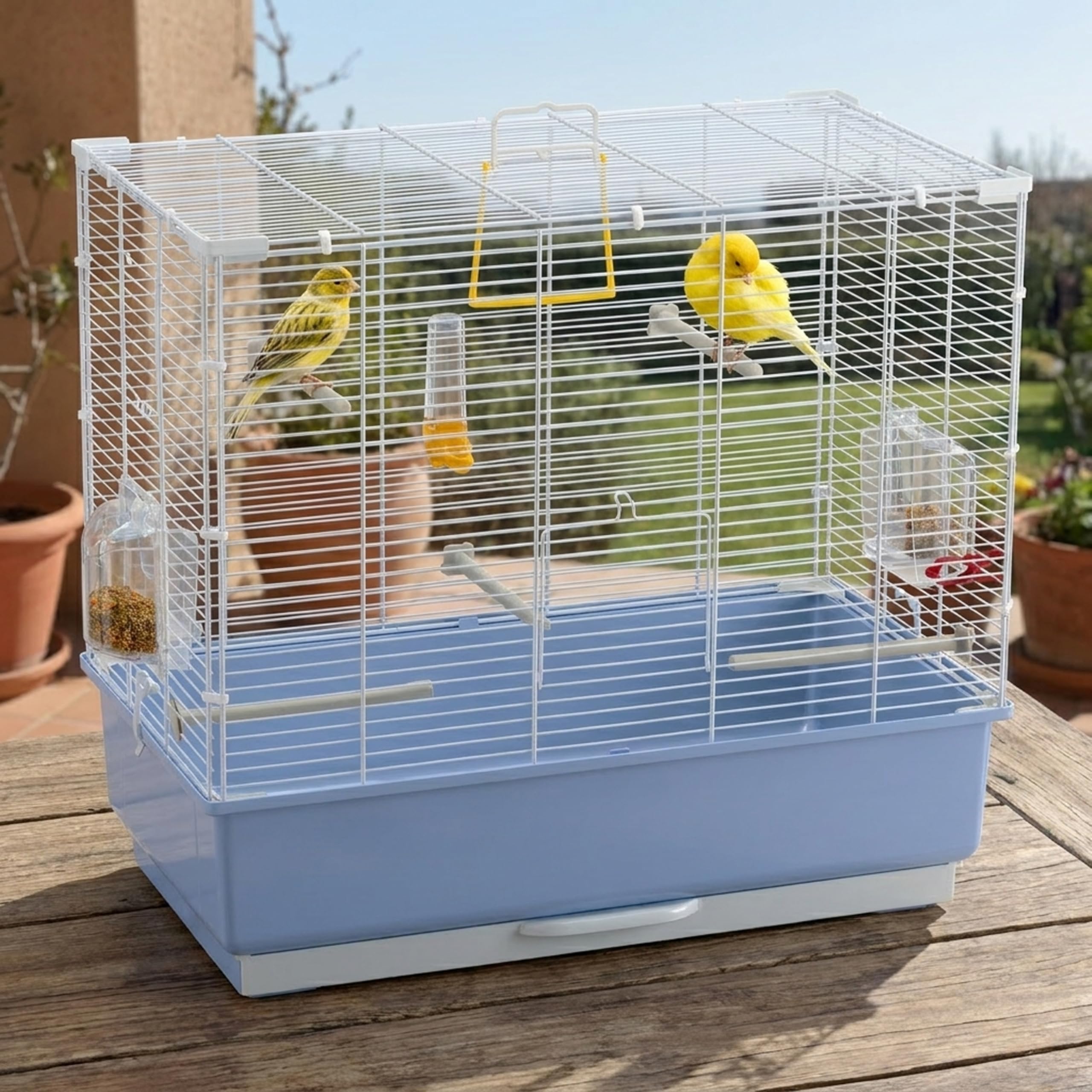 Ferplast Cage à Oiseaux Piano 4 Grande Cage pour Canaris, Pinsons, Perruches Ondulées, Inséparables, Accessoires Inclus, 59 x 33 x h 55 cm, Blanc