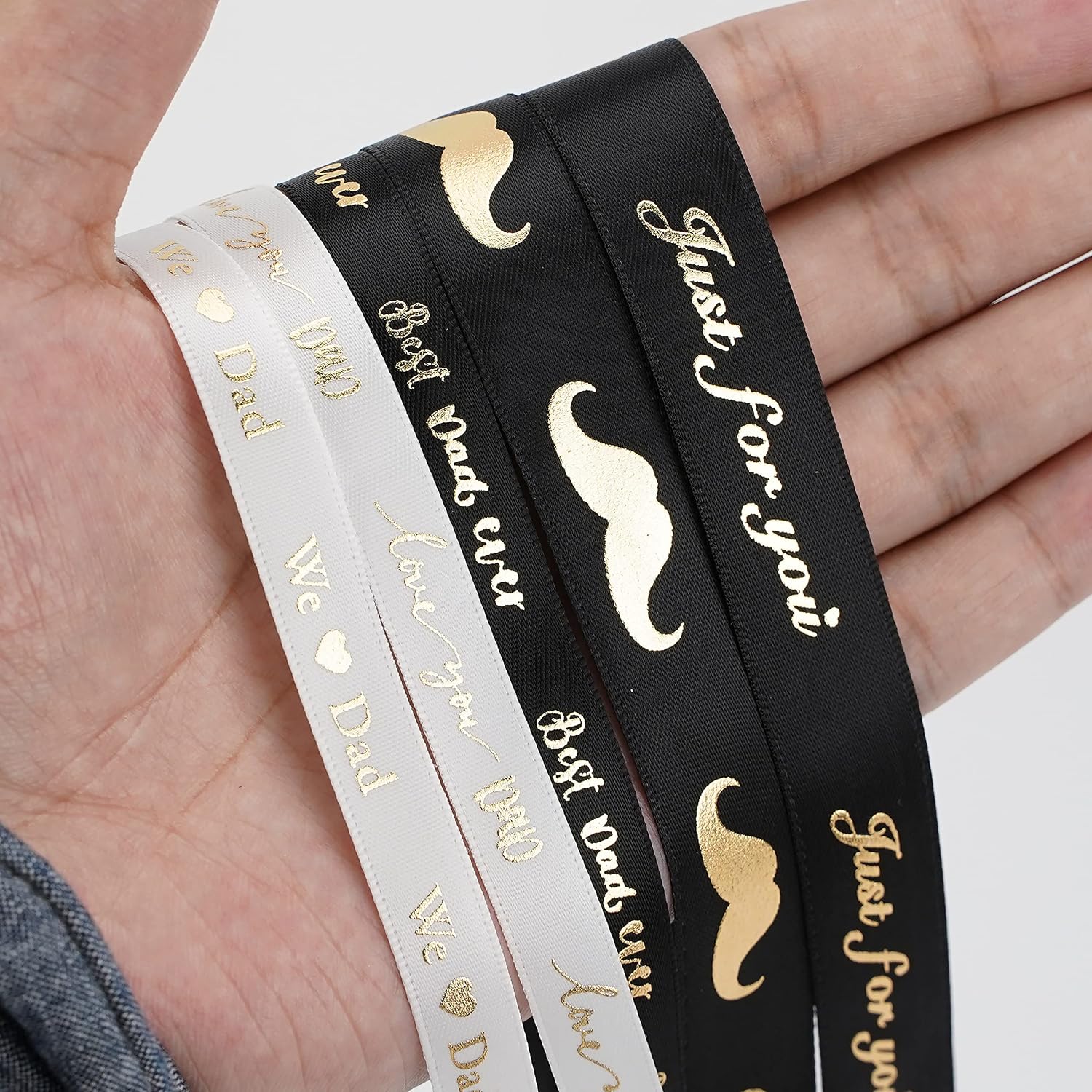 MEEDEE Happy Father's Day Ribbon Fathers Day Decorations Gift Box Wrapping Paper Decor Thank You Satin Thin Ribbon Assorted Black Satin, 5 Rolls with 10 Yards Each Total 50 Yards image 4