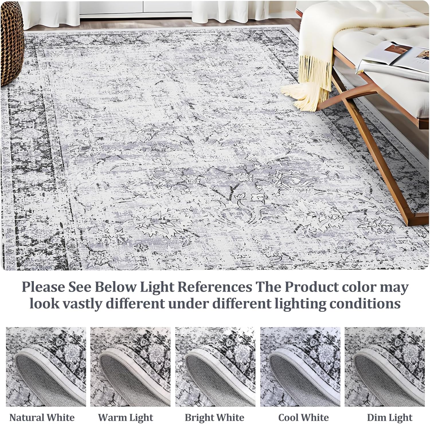 COZYLOOM 9x12 Area Rugs for Living Room - Washable Rug Modern Soft Large Neutral Non-Slip Carpet Indoor Floor Stain Resistant Thin Carpets for Bedroom Dining Room Farmhouse Nursery Home Office（Grey）