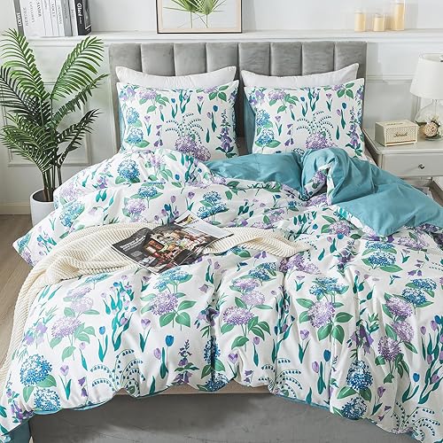 Miniatura 176 de HoneiLife - Juego de funda de edredón floral de algodón, con cierre de cremallera y lazos en las esquinas, 3 piezas, suave y transpirable