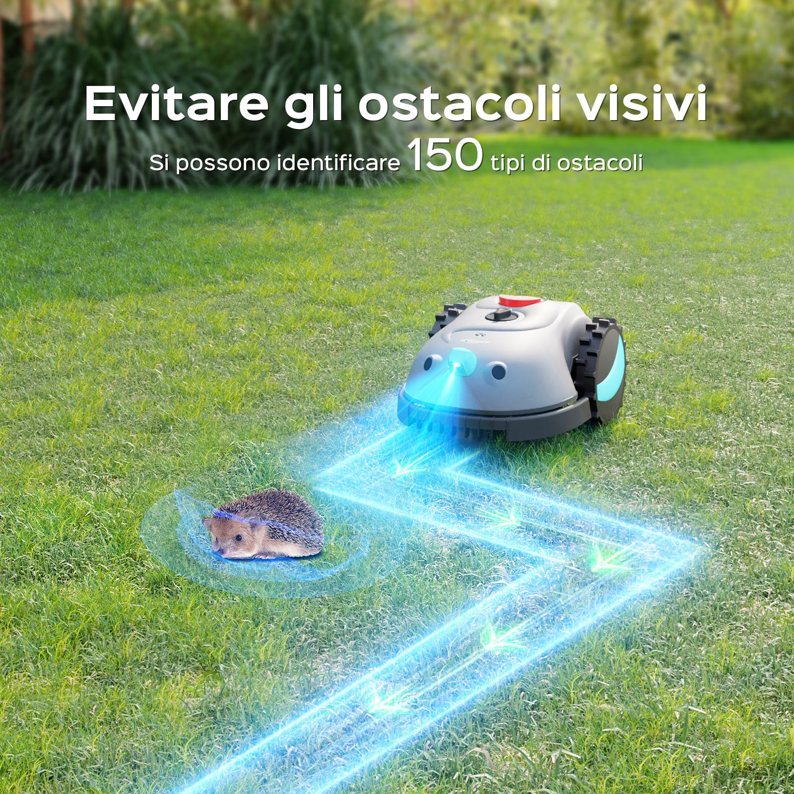 YARDCARE V100 Robot Tagliaerba a Batteria con Navigazione Visiva, Rilevamento di 150 Ostacoli, Robot Tosaerba Elettrico Fino a 150 m², Robot Tosaerba Eelettrico con Taglio a Spirale, Lame di Ricambio