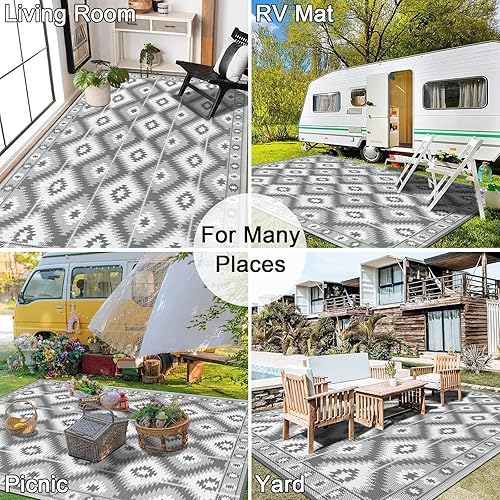 Miniatura 3 de HEBE Alfombras de exterior para patios, 4 x 6 pies, impermeable, alfombra de paja de plástico, reversible, para caravana, camping, tienda de