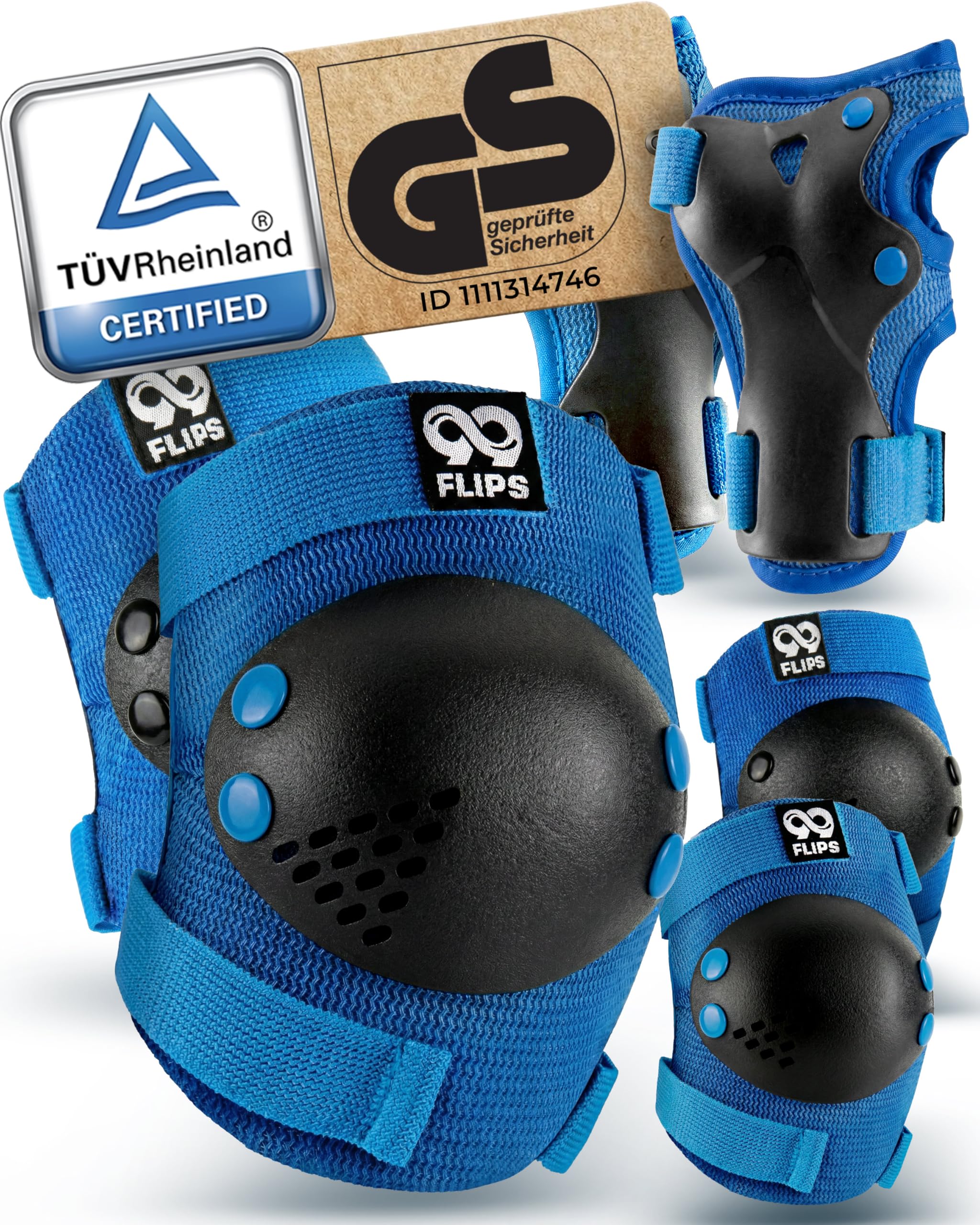 99FLIPS Knee Pads for Kids - Kids Knee and Elbow Pads for Children - Wrist Guards - RISE - Size XS - BLUE - Skateboard, Scooter, Inline Skates