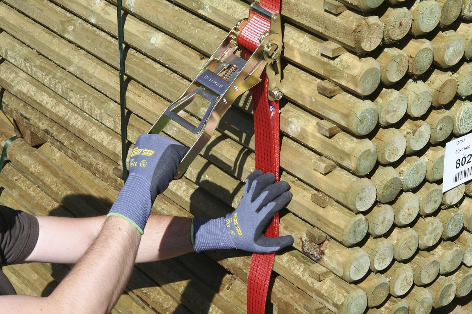 Kerbl 37174 Long-Lever Tensioning Ratchet Lashing Strap 2 Pieces 10 m / 50 mm Ergonomic 2,500/5,000 kg Red