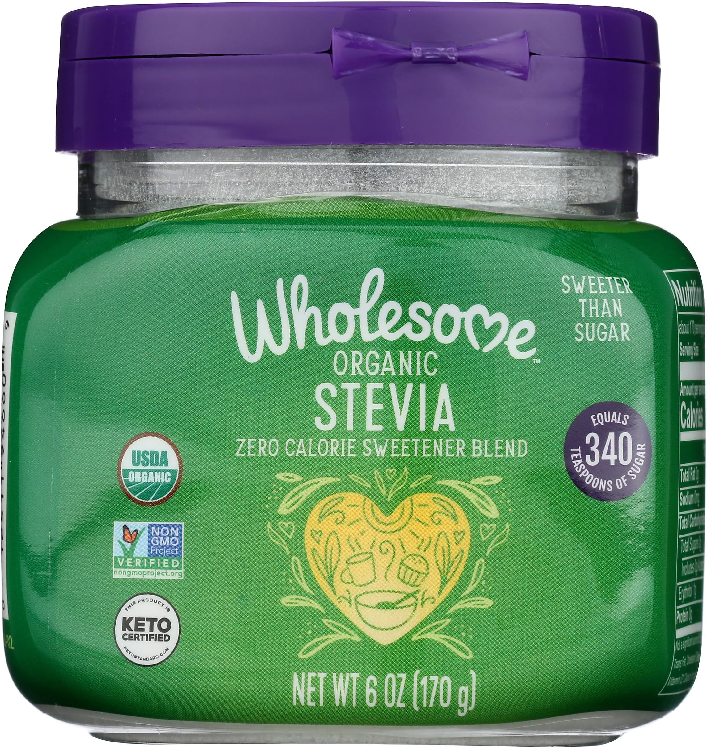 Wholesome Organic Stevia, Zero Calorie Sweetener Blend, Non GMO & Gluten Free, 6 oz jar (Pack of 1)
