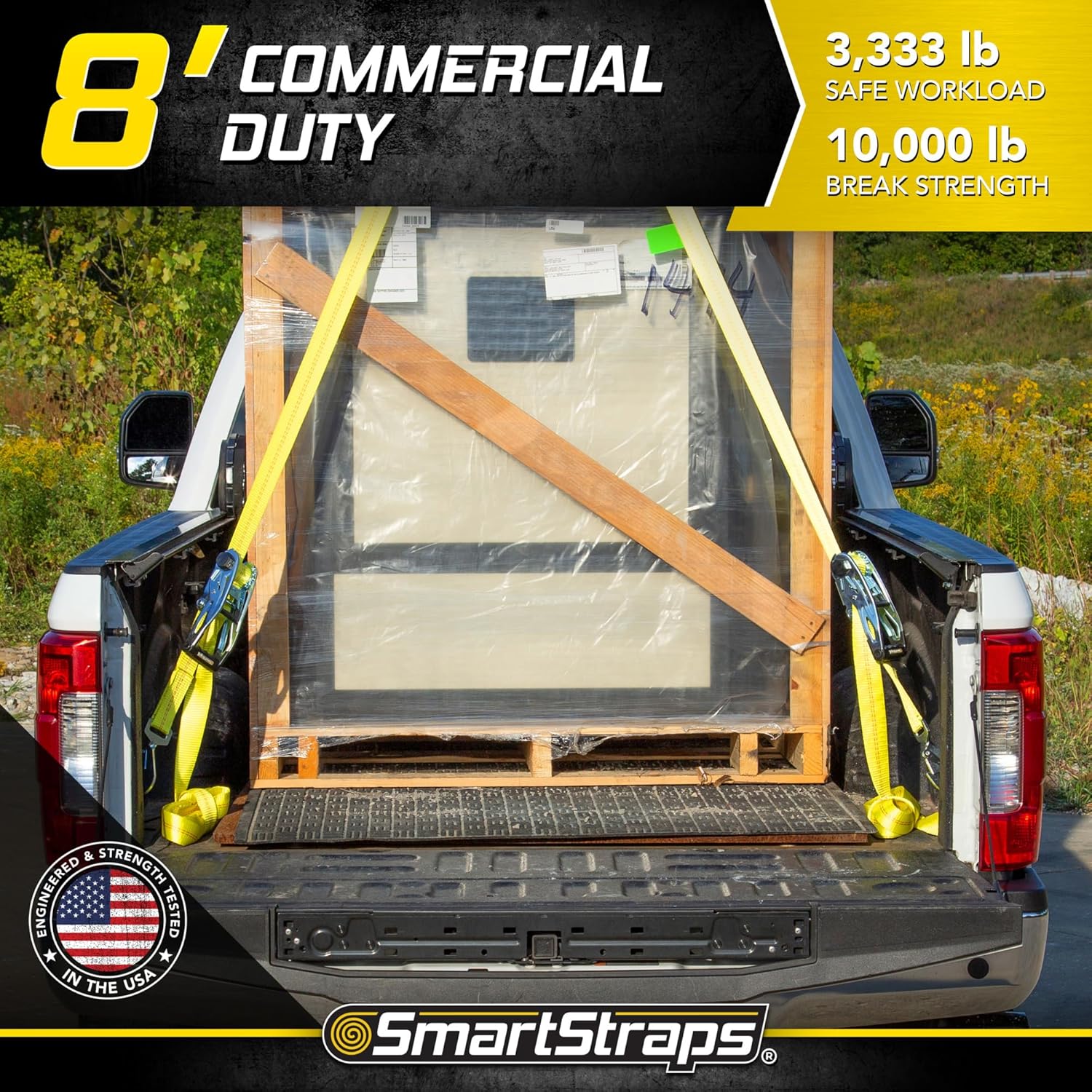 SmartStraps 8’ Heavy Duty Ratchet Strap with Snap Hooks – 10,000lbs Break Strength, 3,333lbs Safe Work Load – Commercial Duty Straps for Heaviest Loads, Haul Large Equipment and Vehicles, Small - Image 4