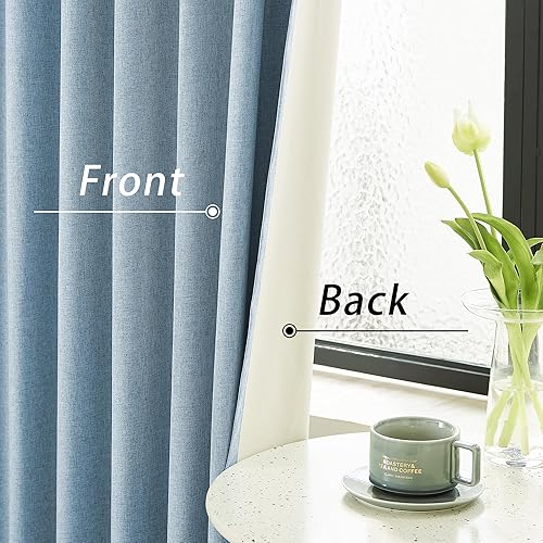 Miniatura 2 de DUALIFE Cortinas de lino 100% opacas de 84 pulgadas para oscurecer la sala de estar, cortinas de lino para dormitorio, bolsillo para cortinero de 84