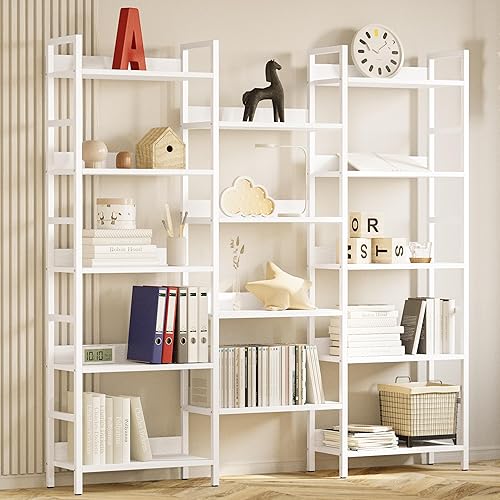 Miniatura 9 de IRONCK Librerías y estanterías de triple ancho de 5 niveles con deflectores estantería grande Etagere con marco de metal para sala de estar, oficina