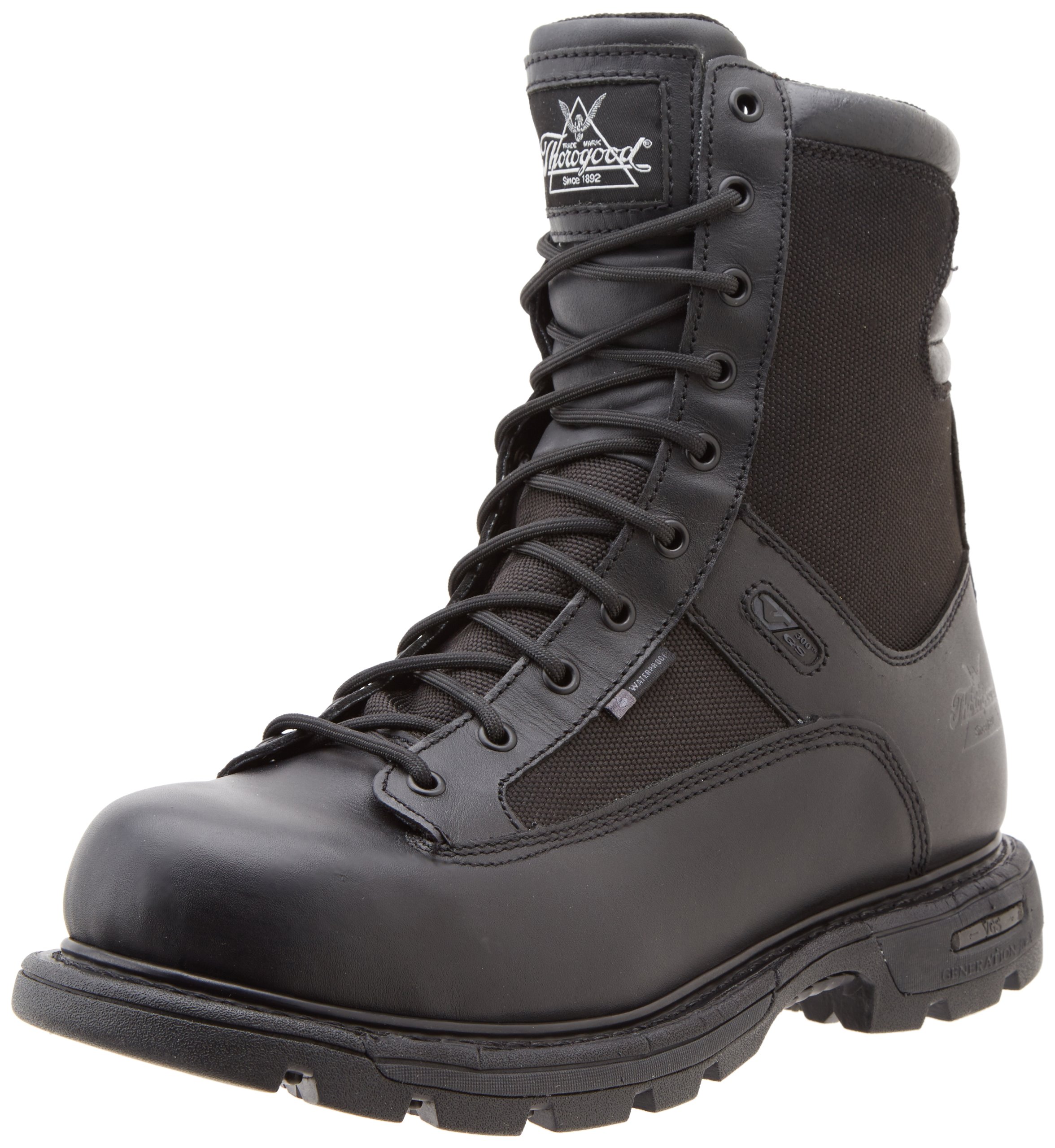 ThorogoodGEN-Flex2 8” Side-Zip Waterproof Black Tactical Boots for Men and Women - Lightweight Leather and Nylon with Slip-Resistant Outsole; EH Rated
