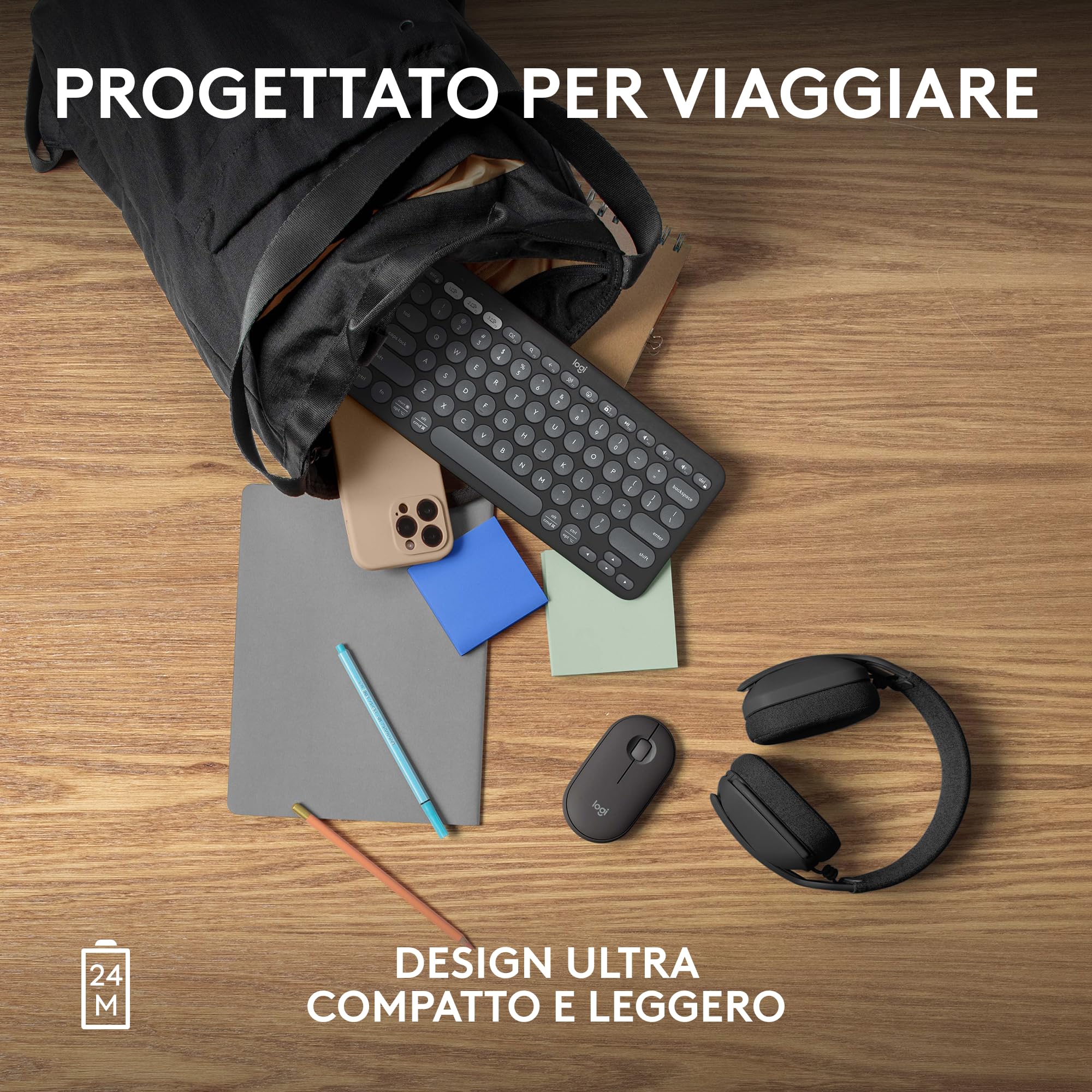 Logitech Pebble Mouse 2 M350s wireless Bluetooth sottile portatile personalizzabile clic discreti Easy-Switch Grafite
