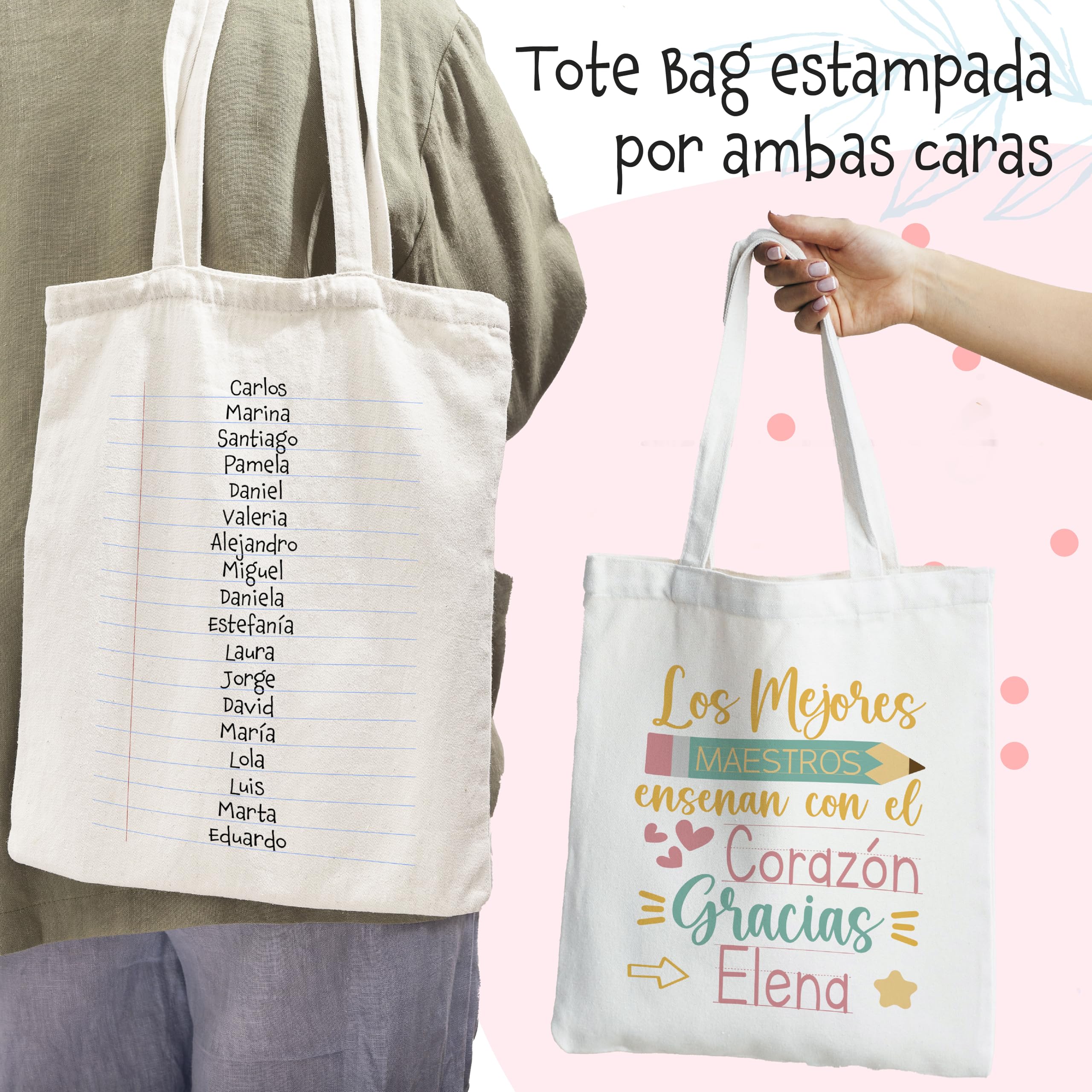 Regalos de Fin de Curso para Profesores, Tote Bag y Botella Térmica Profesora + Opción de Añadir Taza Personalizada | Regalos Profesores Personalizados, Regalo para Maestra de Infantil (Arco Iris)