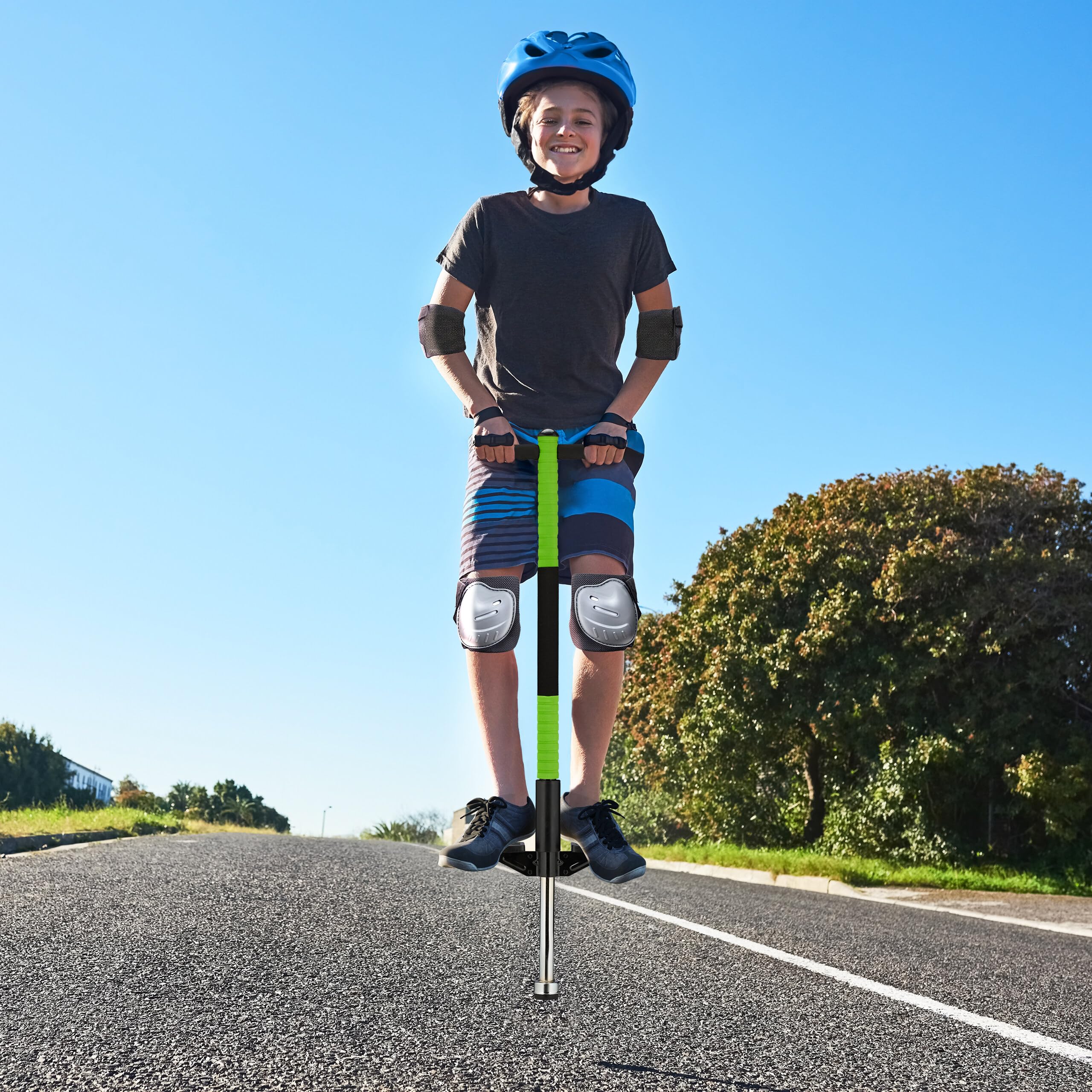 Relaxdays Pogo Stick, Palo Saltarín Infantil hasta 35 kg, Acero, Antideslizante, Verde