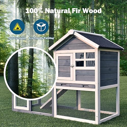 Miniatura 6 de Tangkula Jaula para conejos, para interiores y exteriores, jaula de madera para conejos, con techo impermeable y bandeja extraíble, casa de mascotas