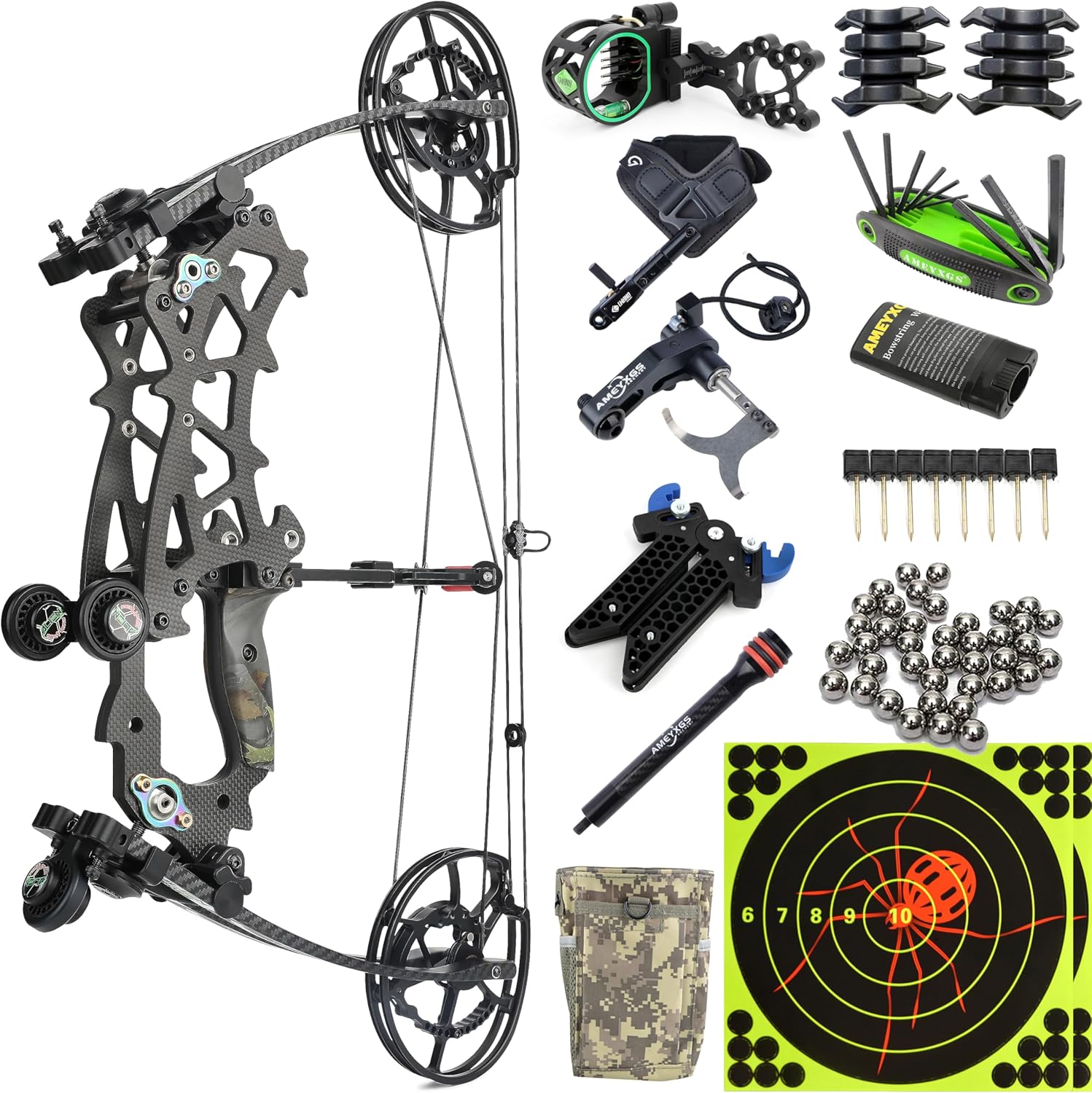 Steel Ball Compound Bow Kit 40-70Lbs Dual-Purpose Bow Archery Hunting Suitable for Adult Archery Car Hunting(Kit 3)