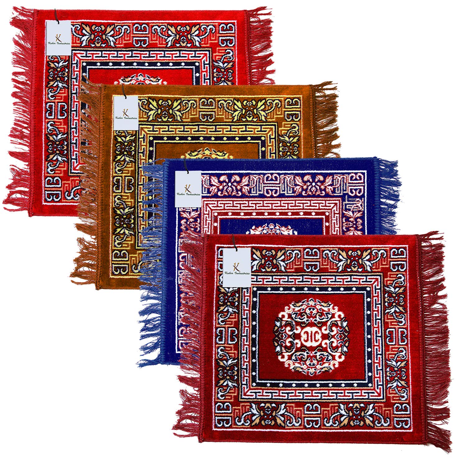 Kuber Industries Prayer Mat (Royal Blue & Gold & Red & Maroon, Velvet, Standard)