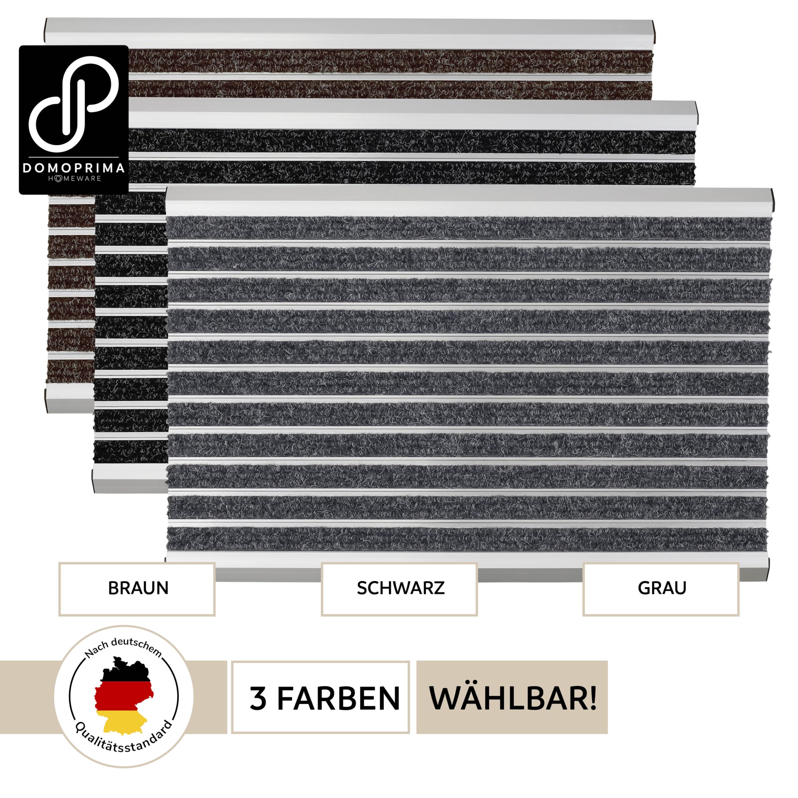 DOMOPRIMA® Premium Alu Fußmatte, grau, 60x40 cm | Gratis Schmutzfangmatte 60x40, Wetterfest, Rostfrei & Rutschfest, Für Eingang, Haustür & Terrasse, Für Innen & Außen