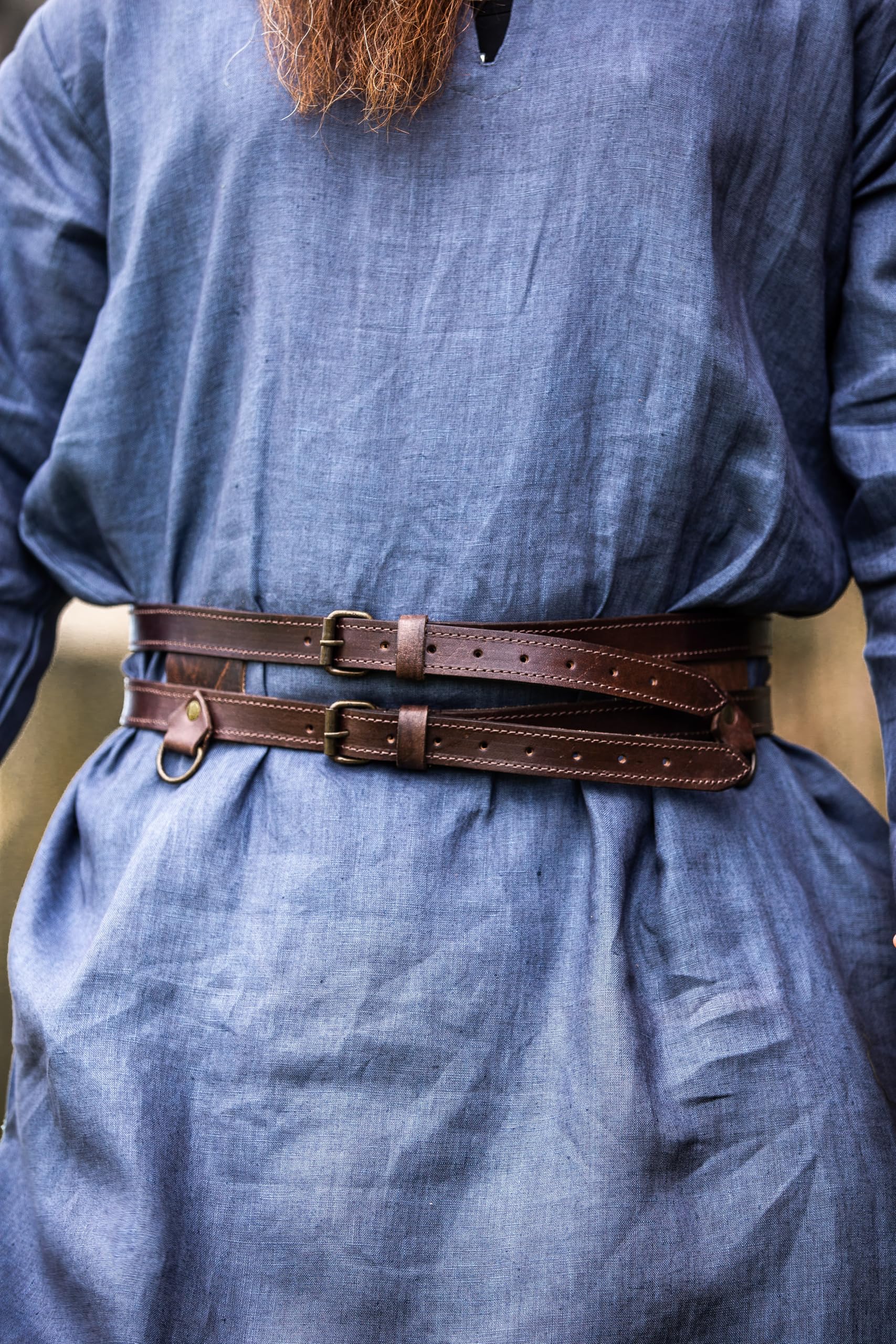 Leonardo Carbone® Unisex Wikinger Leder Doppelgürtel Ubbe - Ledergürtel Herren, Wikinger Kleidung Herren, Gürtel Damen, LARP-Kleidung, Karneval, Cosplay, Hobbit Kostüm - 100% Echtleder Dunkelbraun