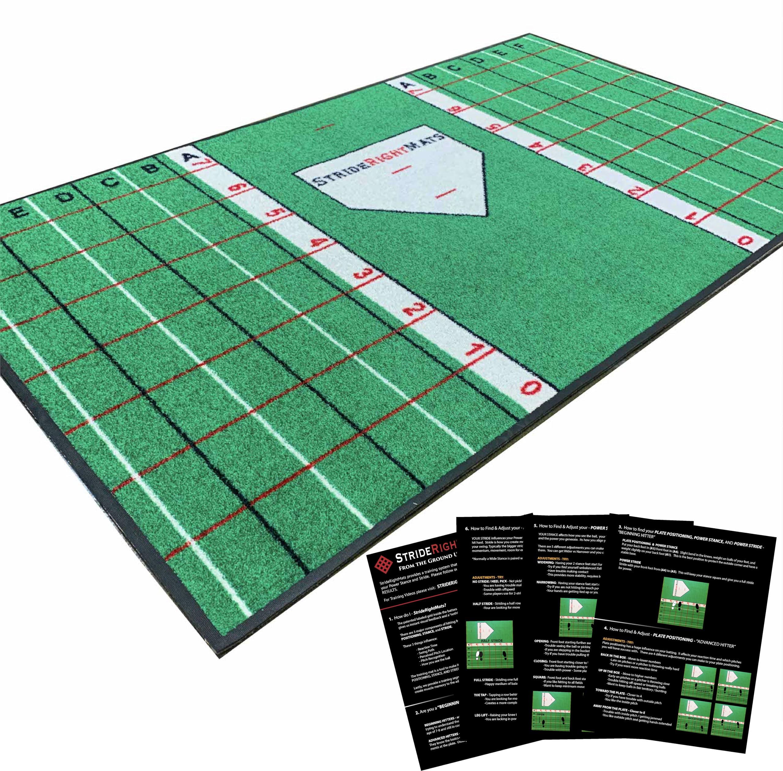 Stride Right Hitting Mat Training System | 2-in-1 Baseball & Softball Batting Mat with Instructional Guide for Stance, Stride & Setup | Improve Swing