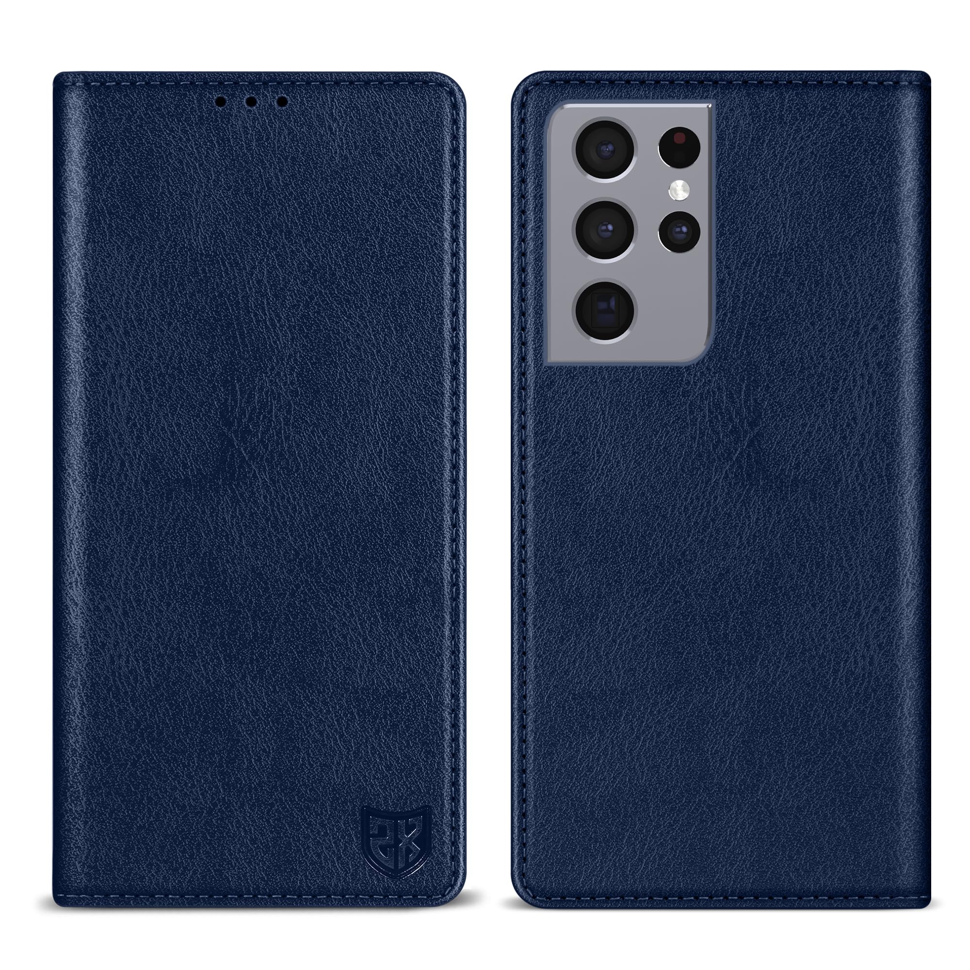 ZZXX for Galaxy S21 Ultra Wallet Case Strong Magnetic 6.8 inch,Blue