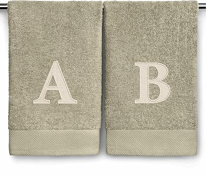 BEN KAUFMAN SALES CO Custom Monogrammed Hand Towels for Bathroom Set of 2-100% Cotton 17" x 28" Customized Personalized Towels with Names