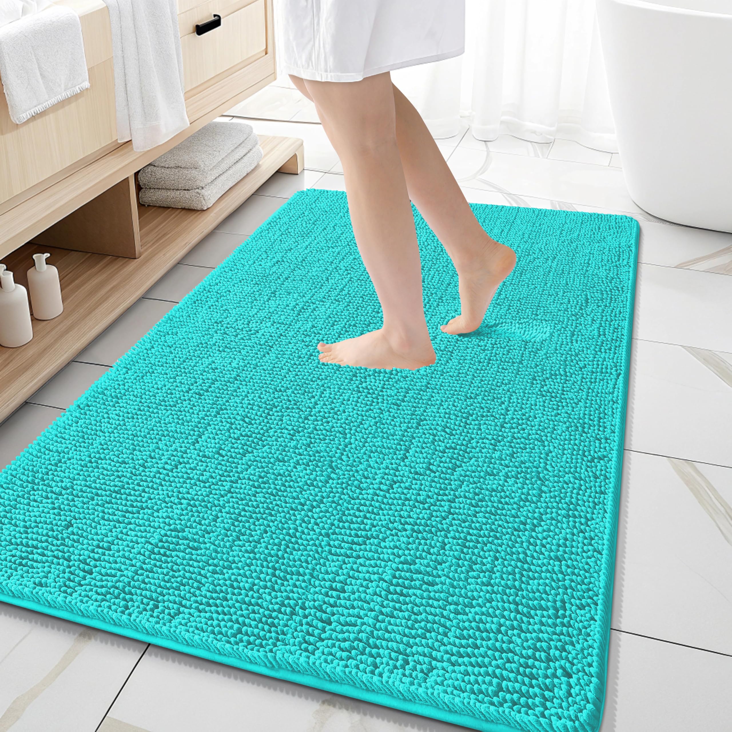OLANLY Large Bathroom Rugs 59x35, Extra Soft Absorbent Chenille Bath Rugs | Teal, Quick-Drying Rubber Backing, Machine Washable Bath Mat for Bathroom Floor, Tub and Shower, Home Decor Accessories