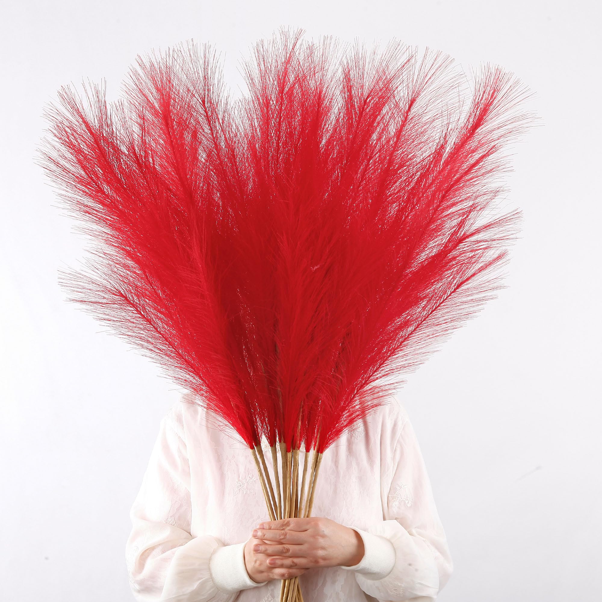 Acfruits 12 Pcs 38 inch Red Faux Pampas Grass