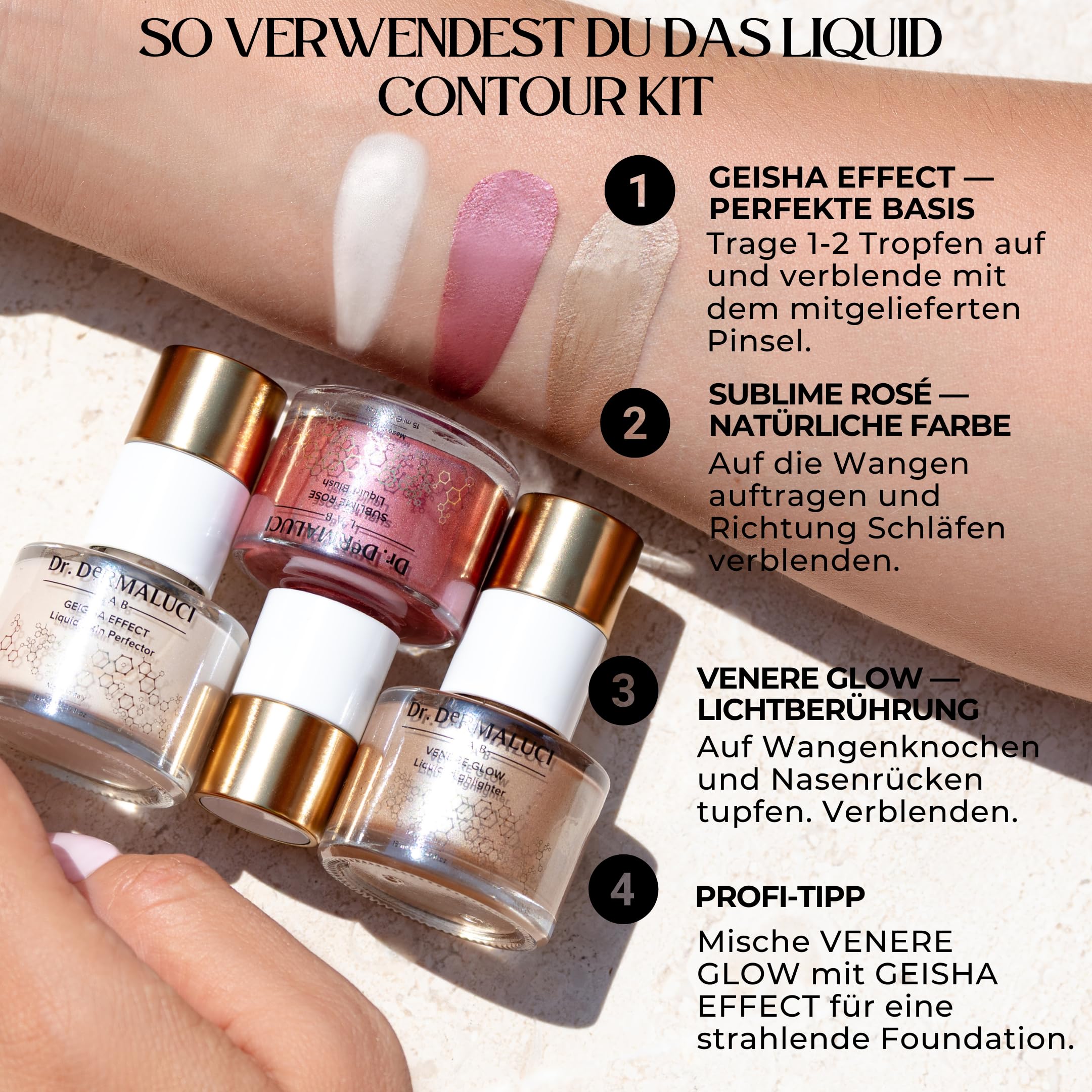 Dr. Dermaluci Lab Contouring Set Gesicht - Flüssiger Blush + Highlighter + Skin Perfector - Schminke Damen, Empfindliche Haut, Clean Make Up, Geschenkidee Frauen, Made in Italy