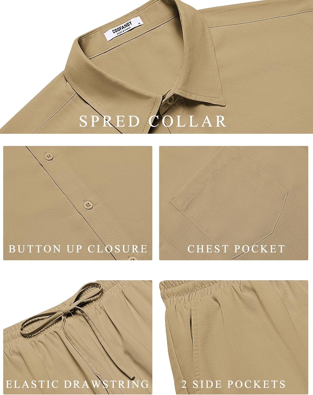 COOFANDY Mens 2 Piece Casual Beach Outfits Short Sleeve Button Down Shirts Summer Loose Pant Sets Vacation Walking Outfits - Image 5