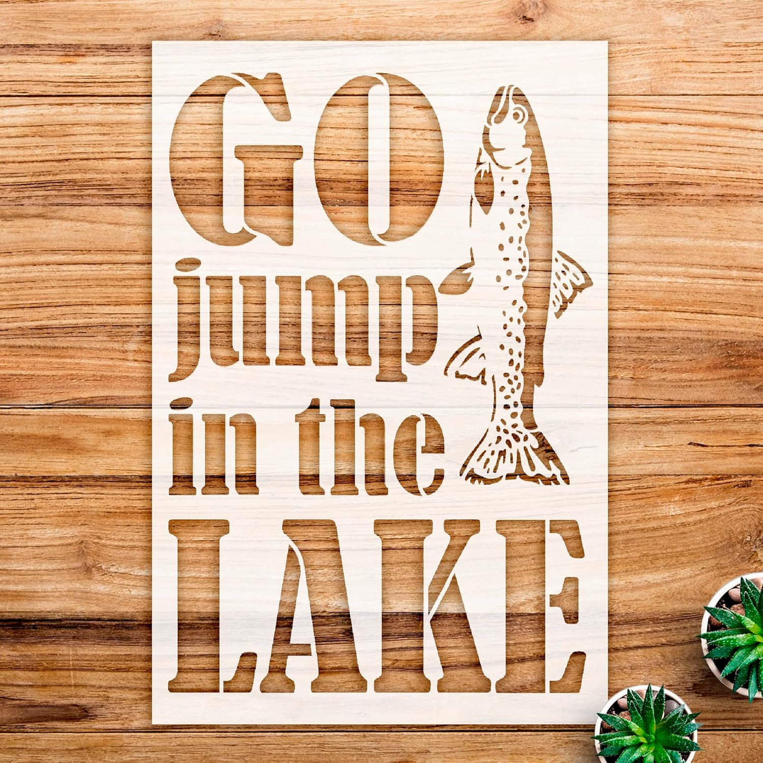 Lake Stencil Pattern for Walls and Crafts, Reusable Mylar Template with Fish Design, Ideal for Summer Cabin Decor and Outdoor Adventure Projects - Size A2 (15.6" x 23.4")